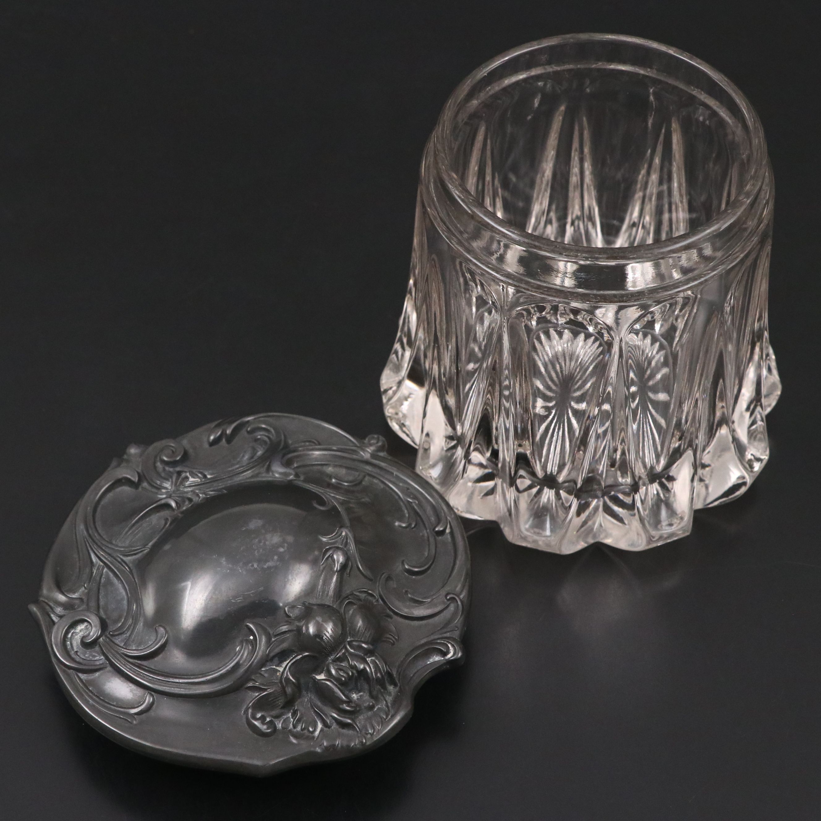 Art Nouveau Crystal Jar with Pewter Lid
