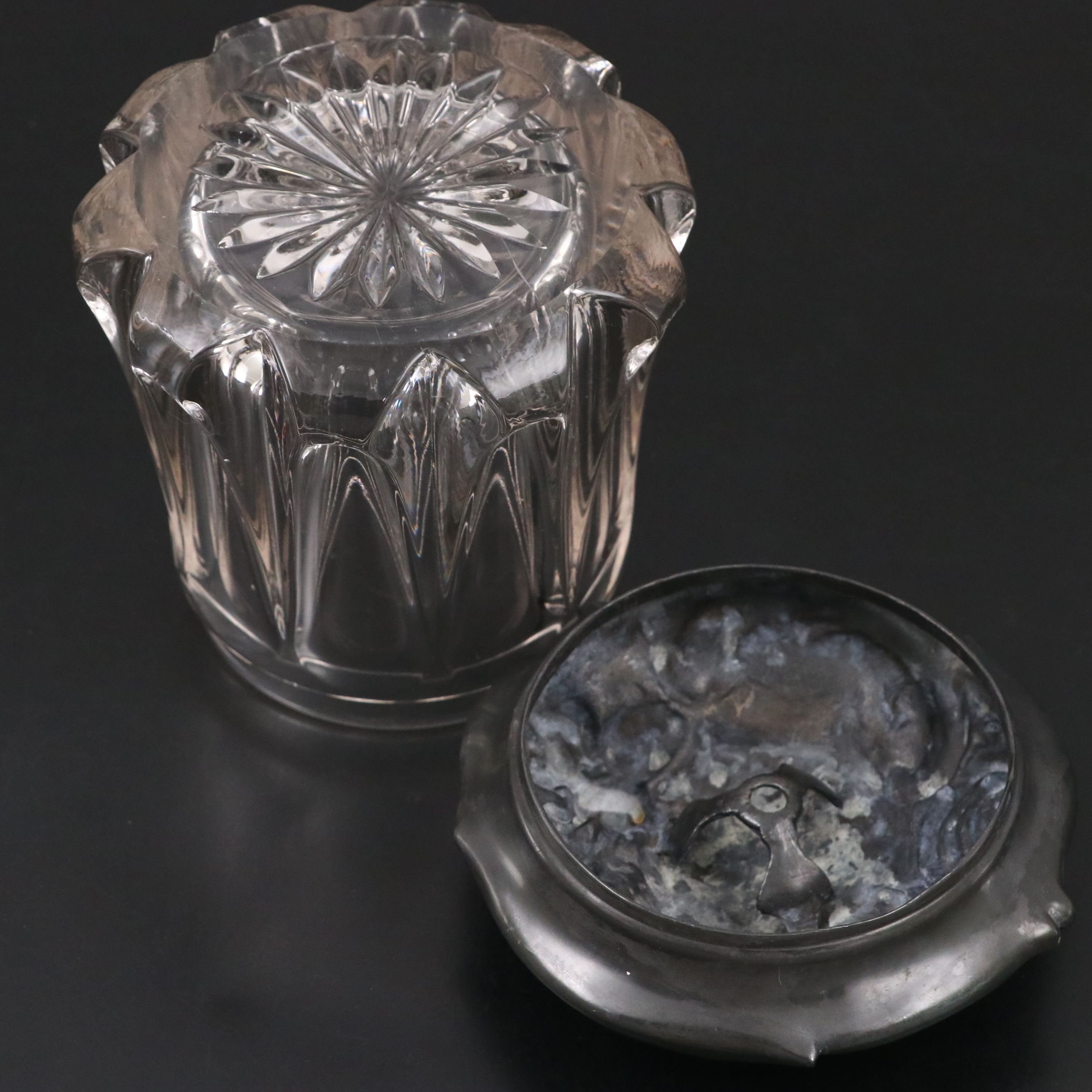 Art Nouveau Crystal Jar with Pewter Lid