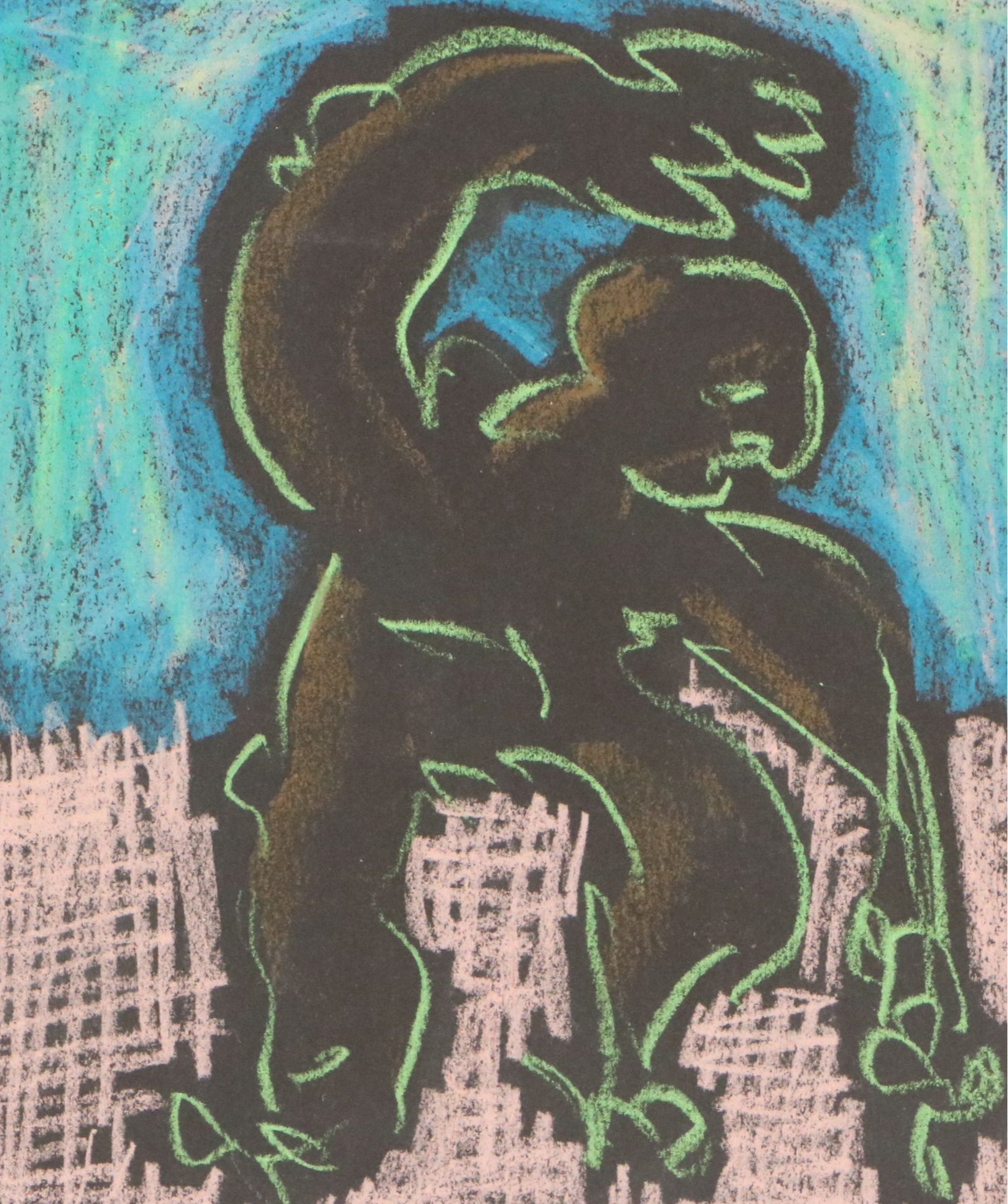 Merle Rosen Stylized Figural Crayon Drawing, 1994