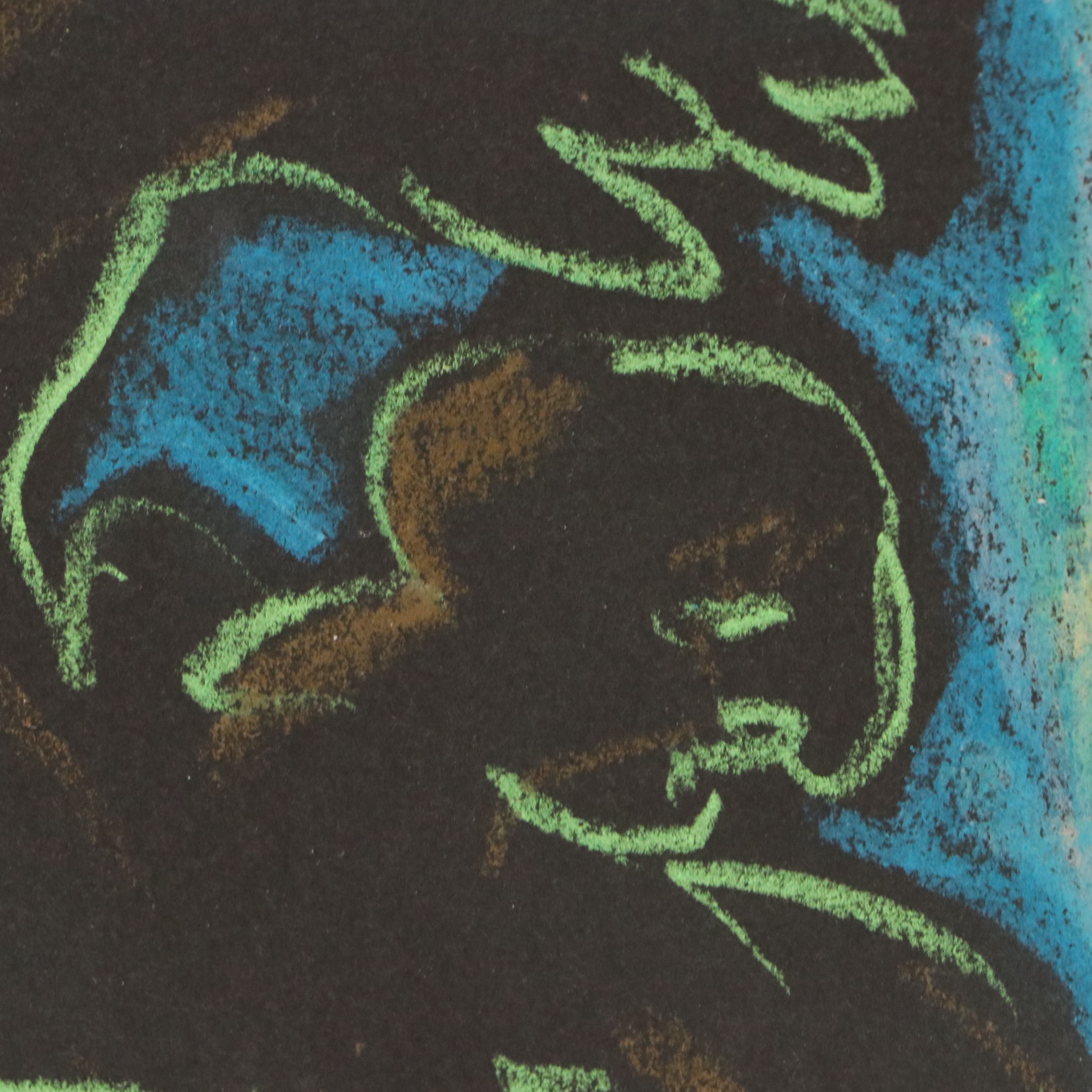 Merle Rosen Stylized Figural Crayon Drawing, 1994