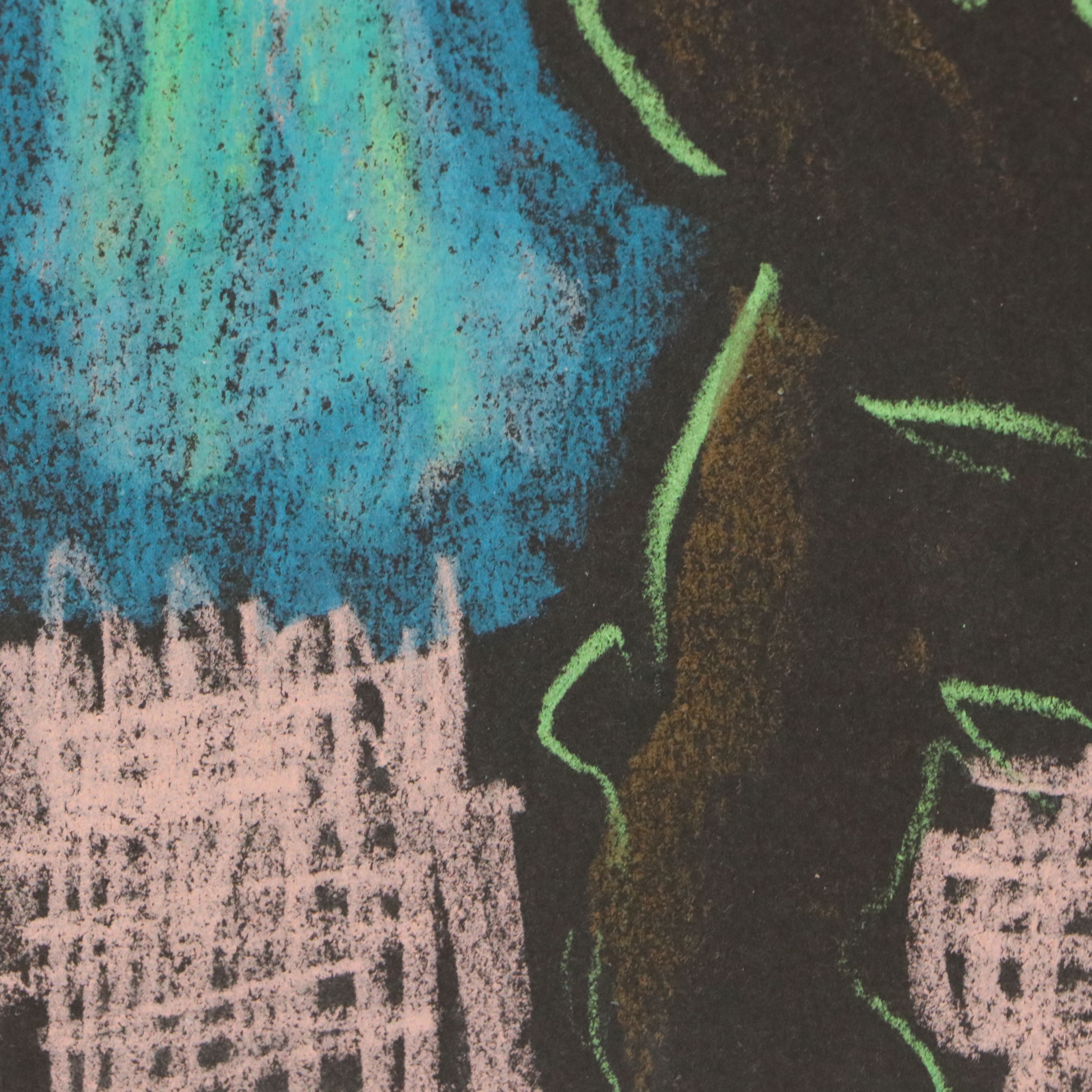 Merle Rosen Stylized Figural Crayon Drawing, 1994