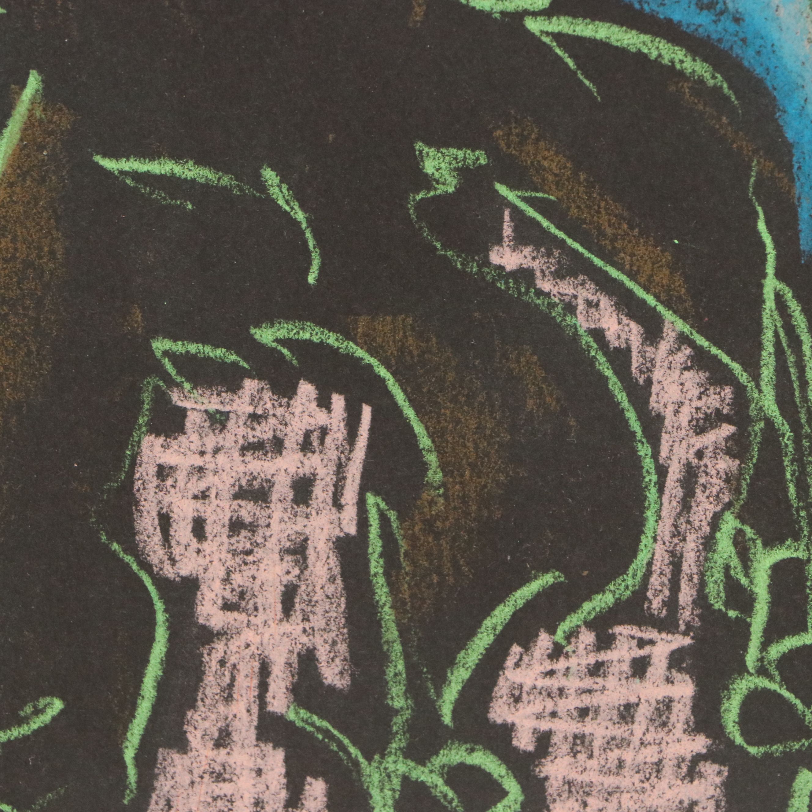 Merle Rosen Stylized Figural Crayon Drawing, 1994