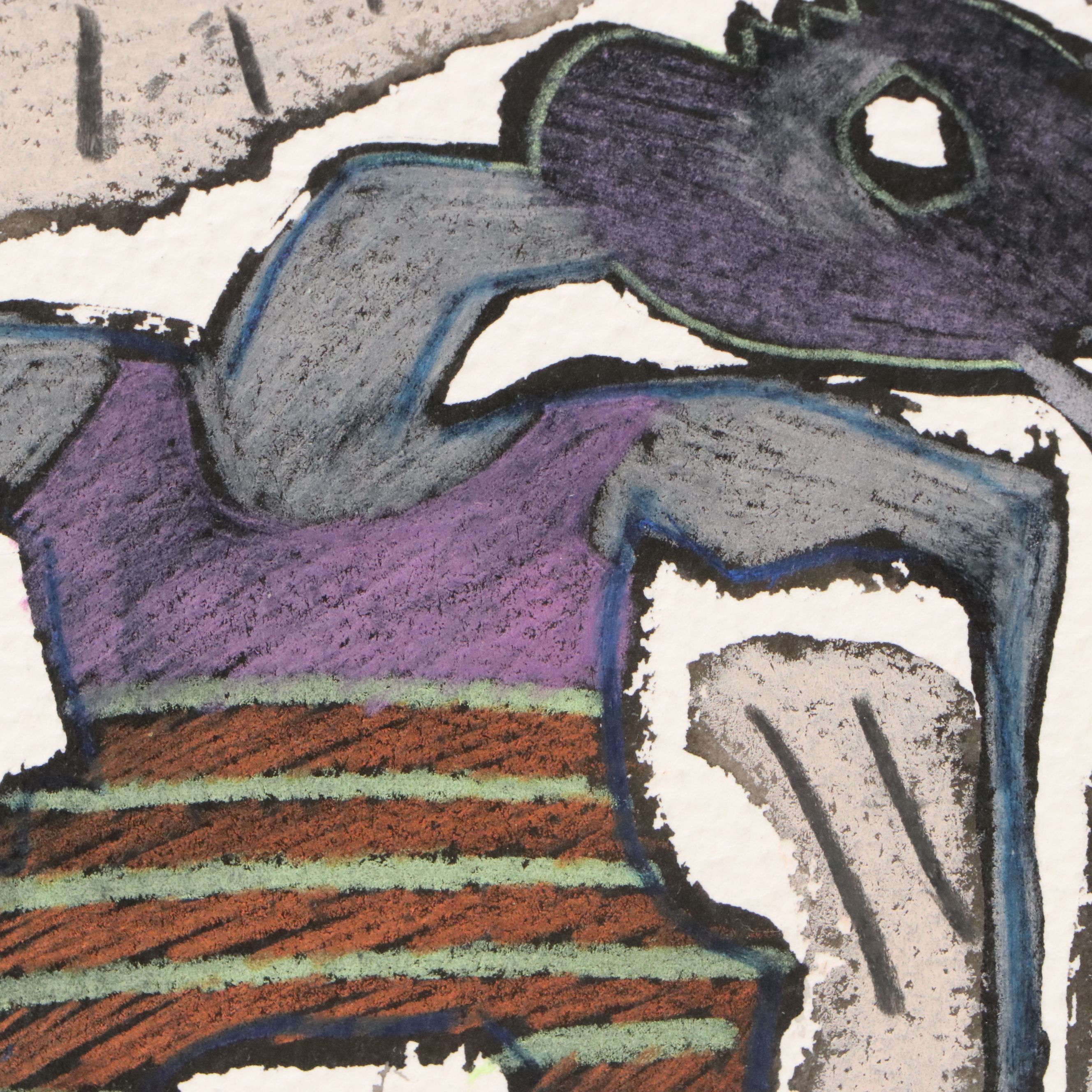 Merle Rosen Stylized Mixed Media Drawing of Figure on Roller Skates, 1993