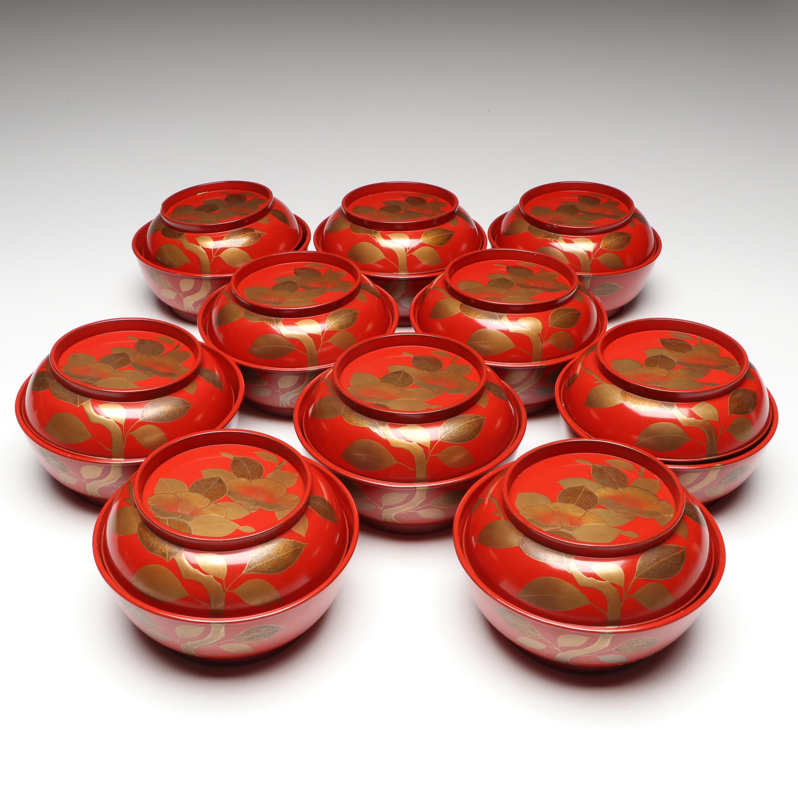 Japanese Style Lacquerware Two-Piece Bowls