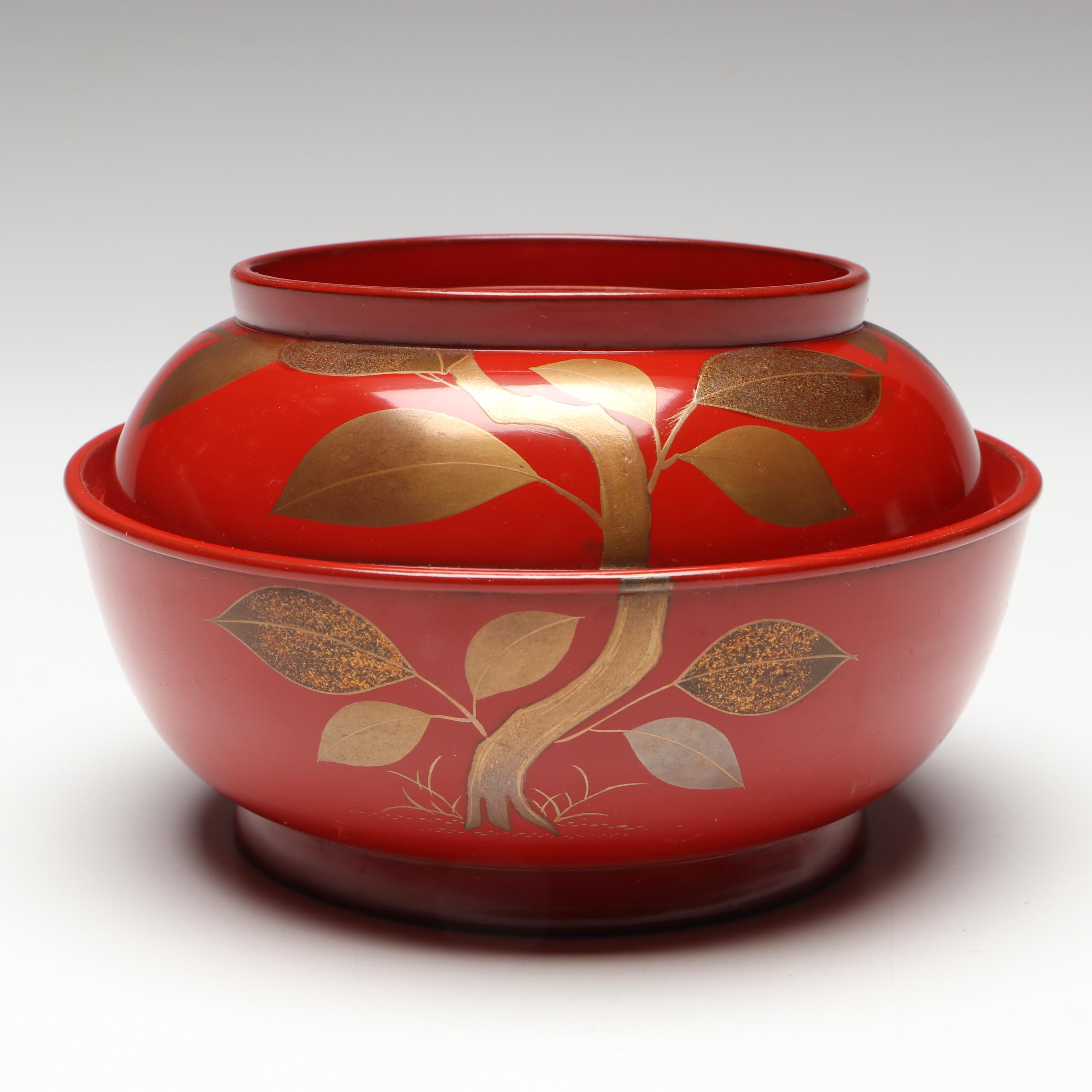 Japanese Style Lacquerware Two-Piece Bowls