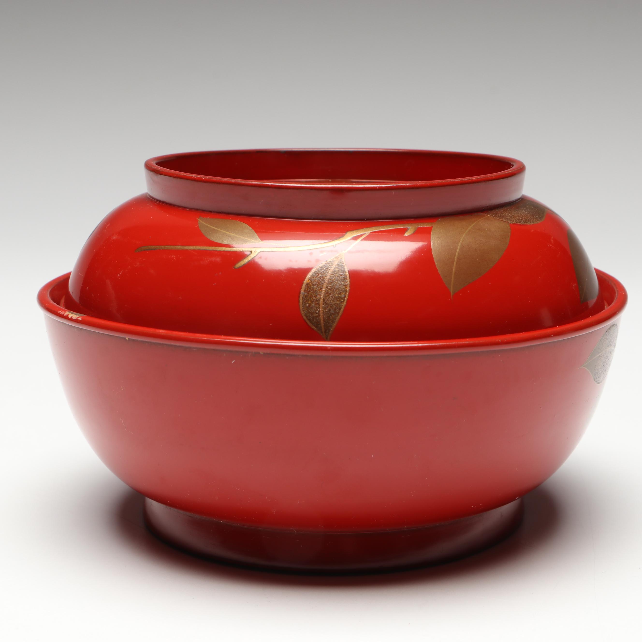 Japanese Style Lacquerware Two-Piece Bowls