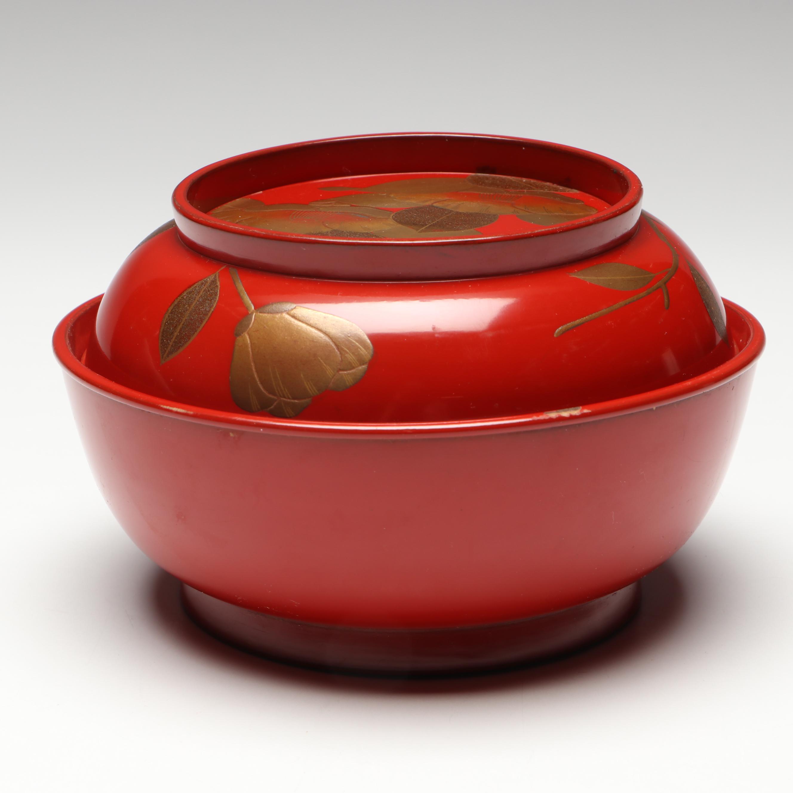 Japanese Style Lacquerware Two-Piece Bowls