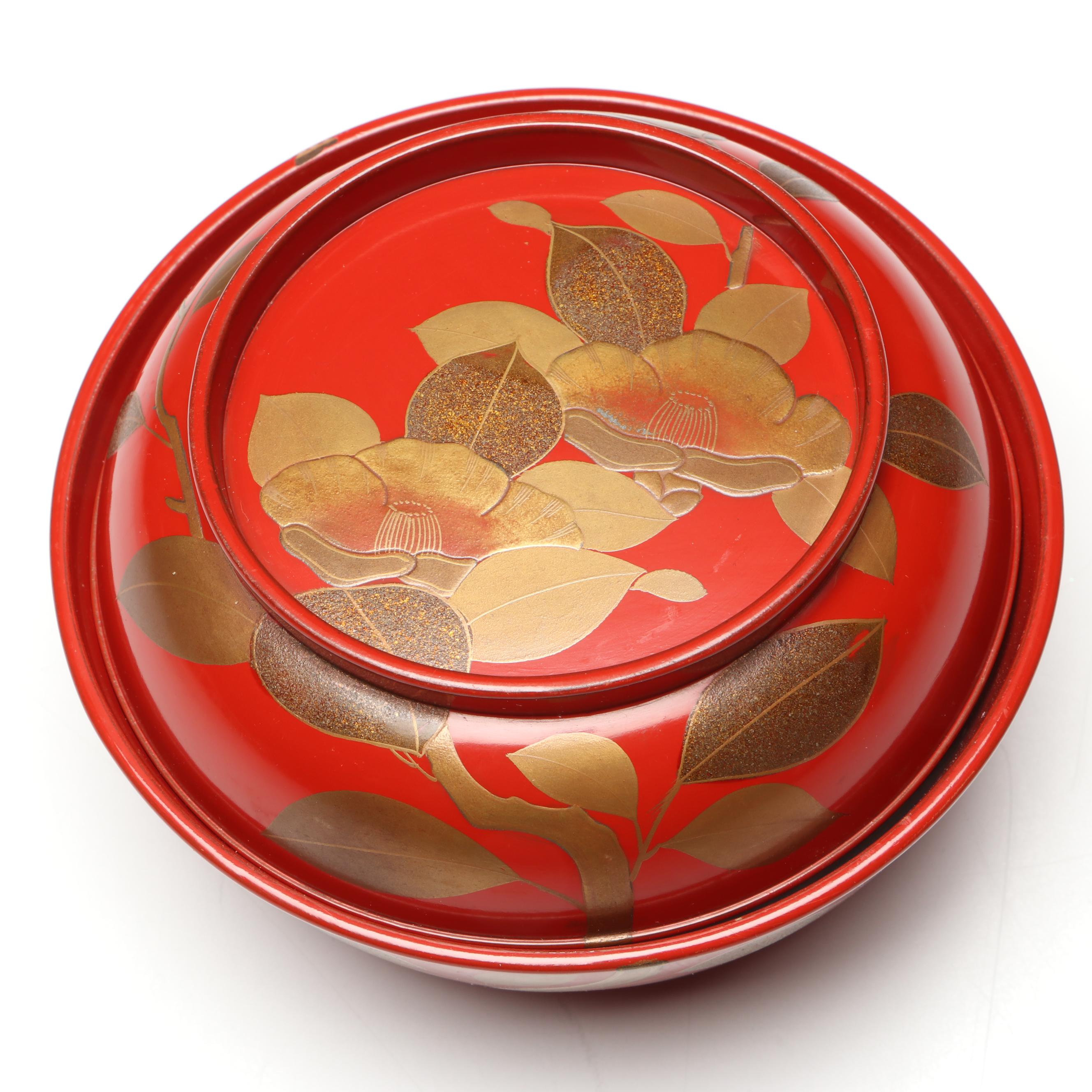 Japanese Style Lacquerware Two-Piece Bowls