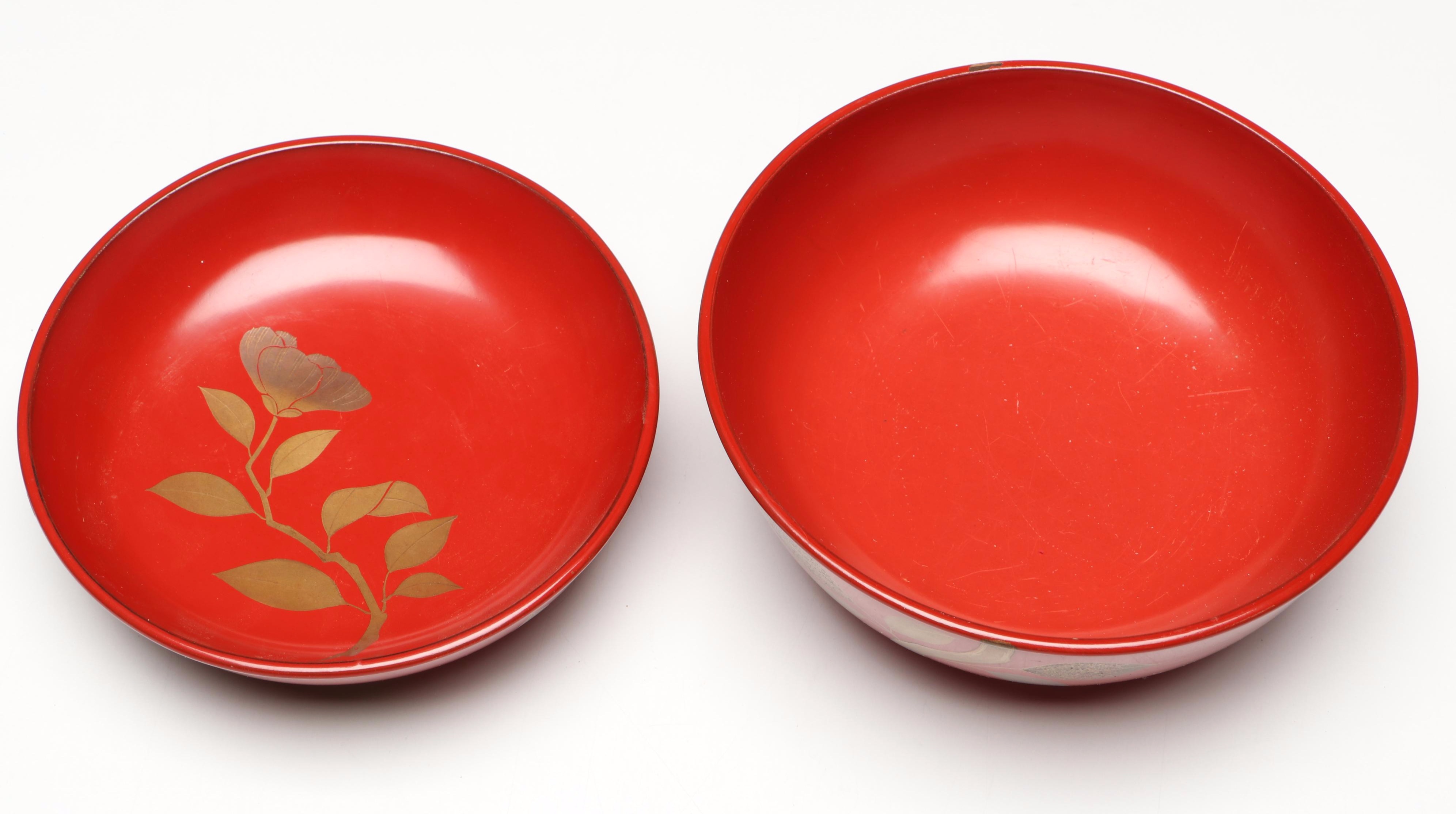 Japanese Style Lacquerware Two-Piece Bowls