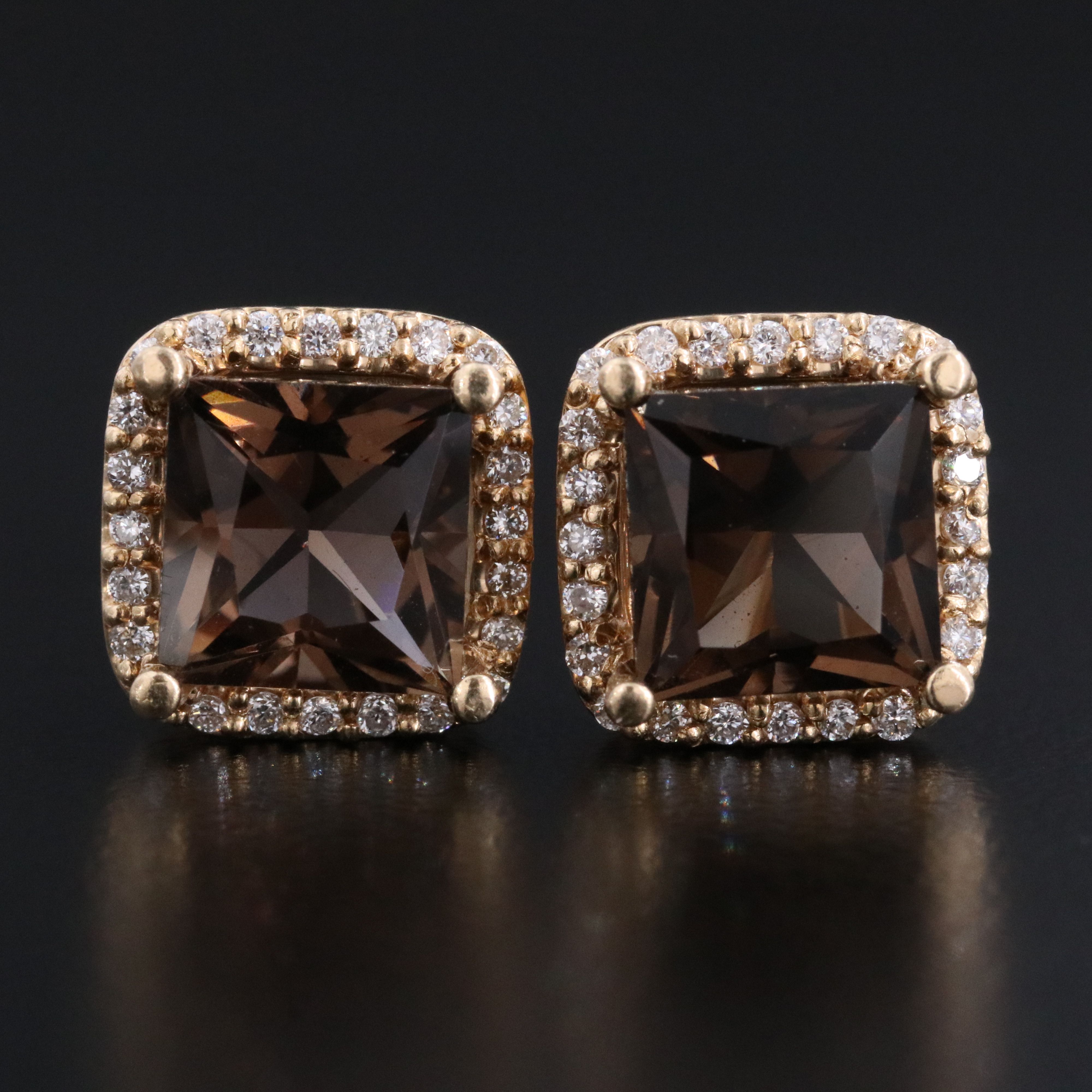 14K Smoky Quartz and Diamond Earrings