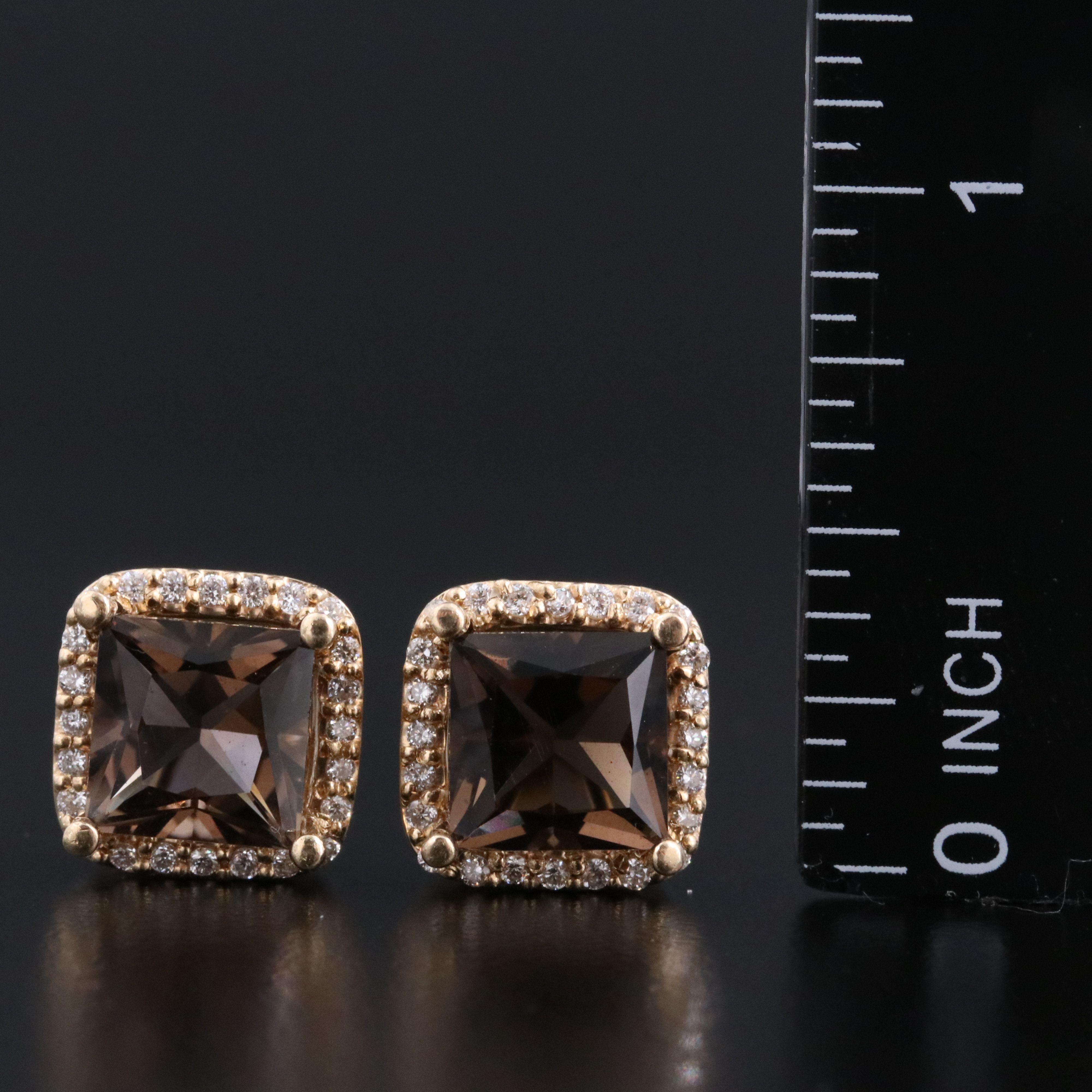 14K Smoky Quartz and Diamond Earrings