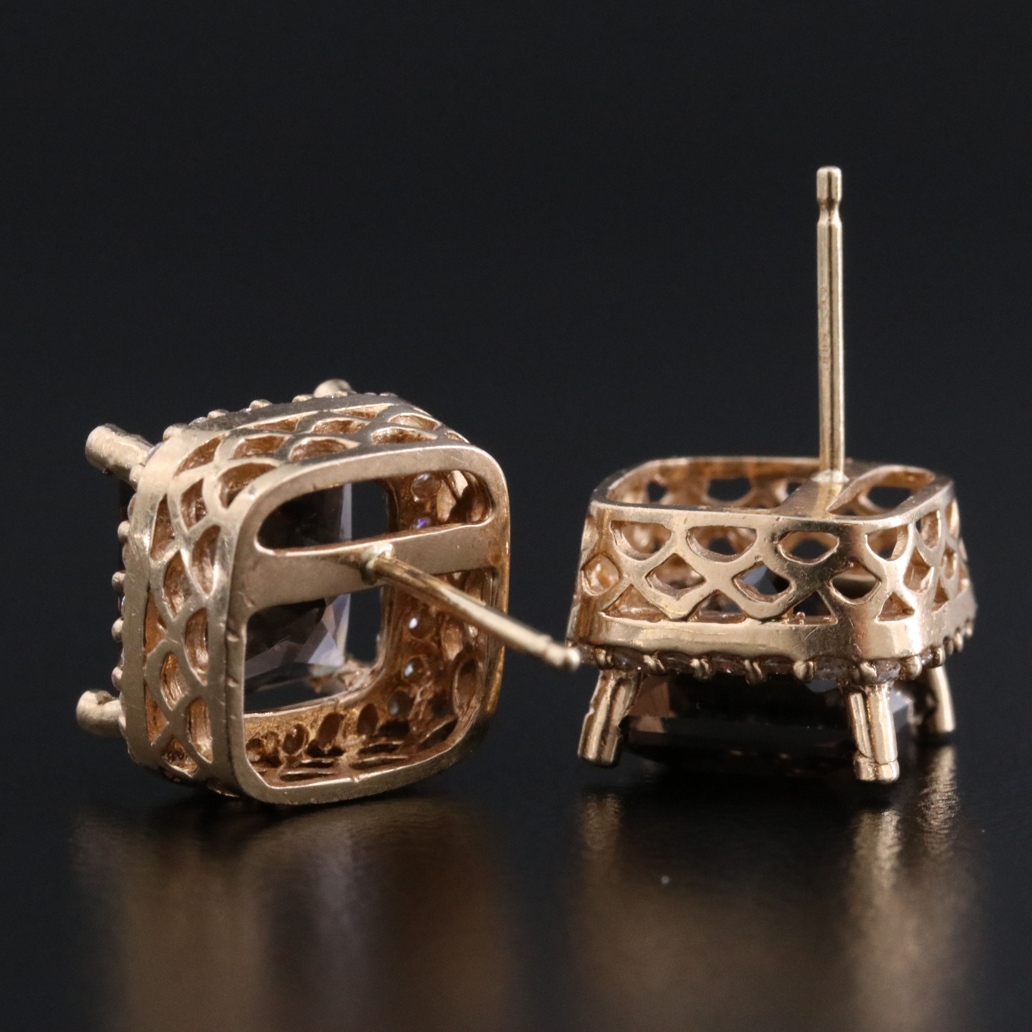 14K Smoky Quartz and Diamond Earrings