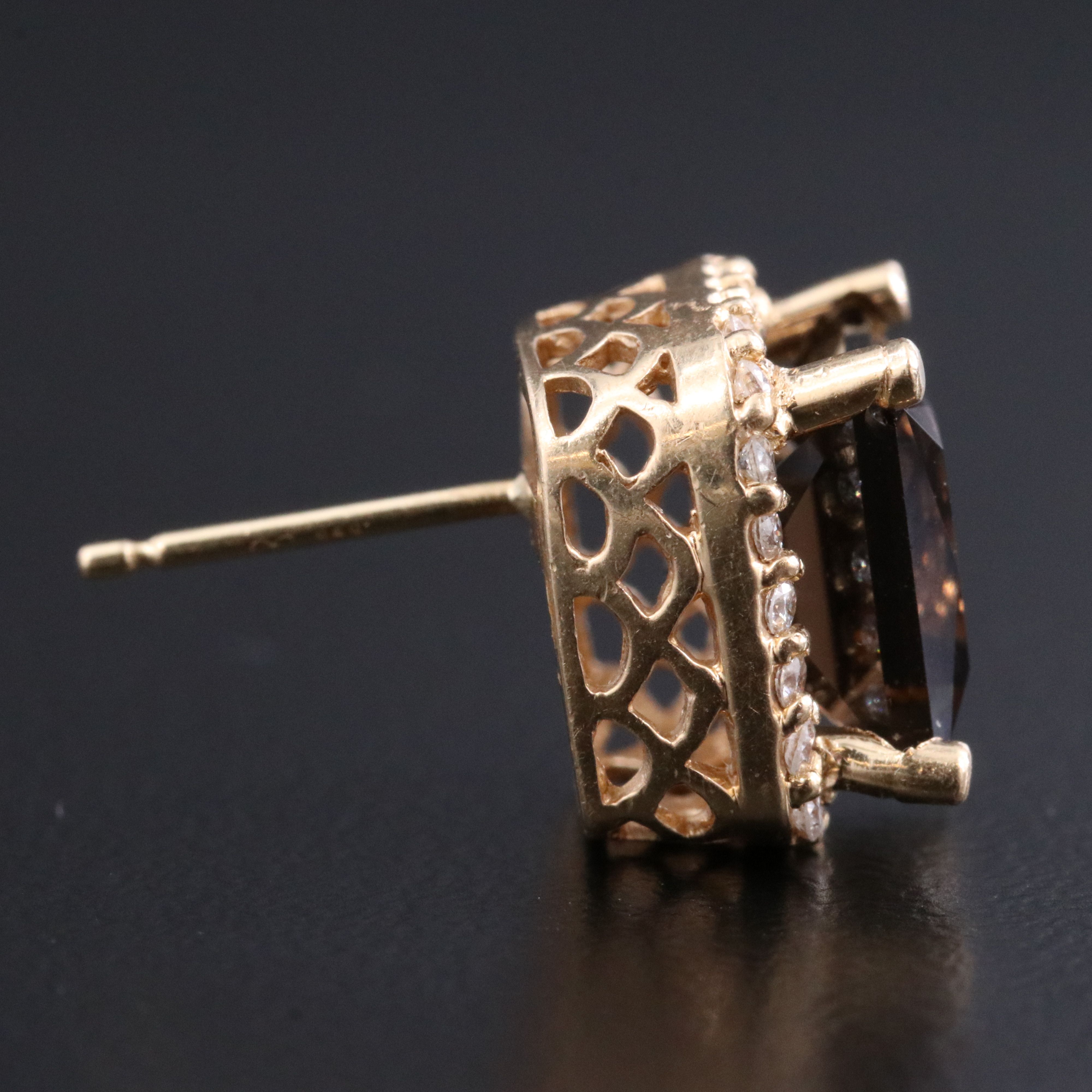 14K Smoky Quartz and Diamond Earrings