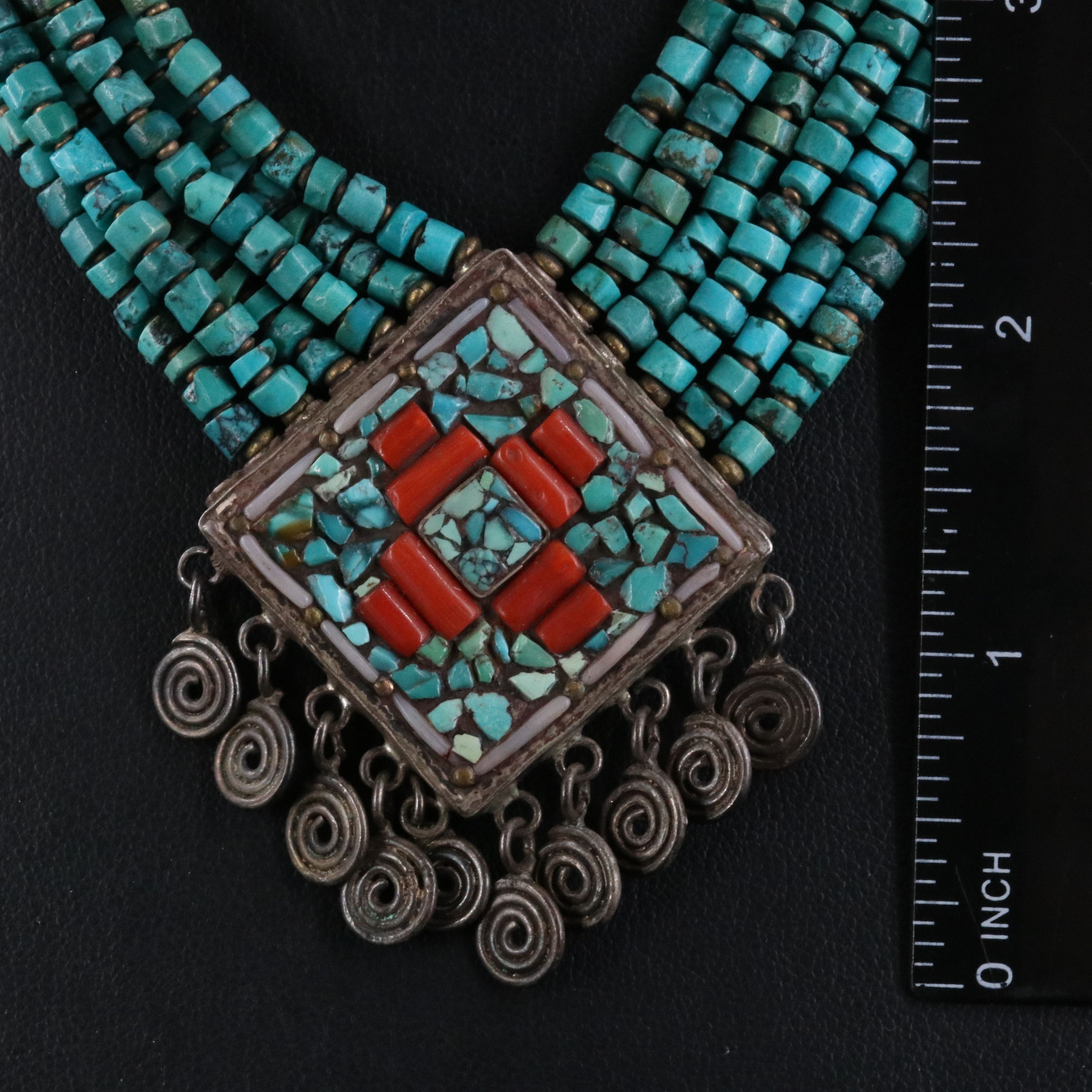 Tibetan Sterling Turquoise and Coral Necklace