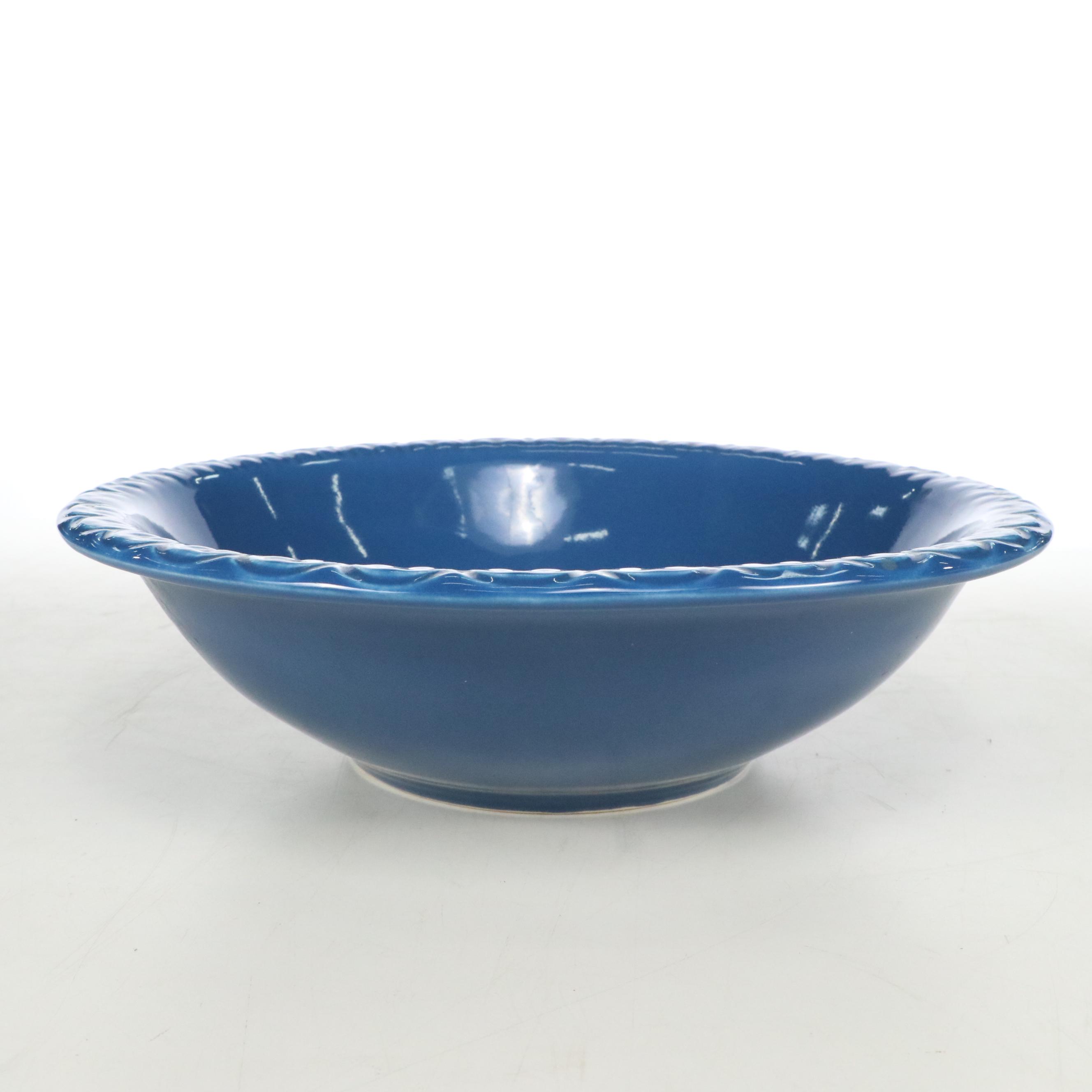 McCoy Pottery Blue Turkey Ceramic Pitcher and Basin