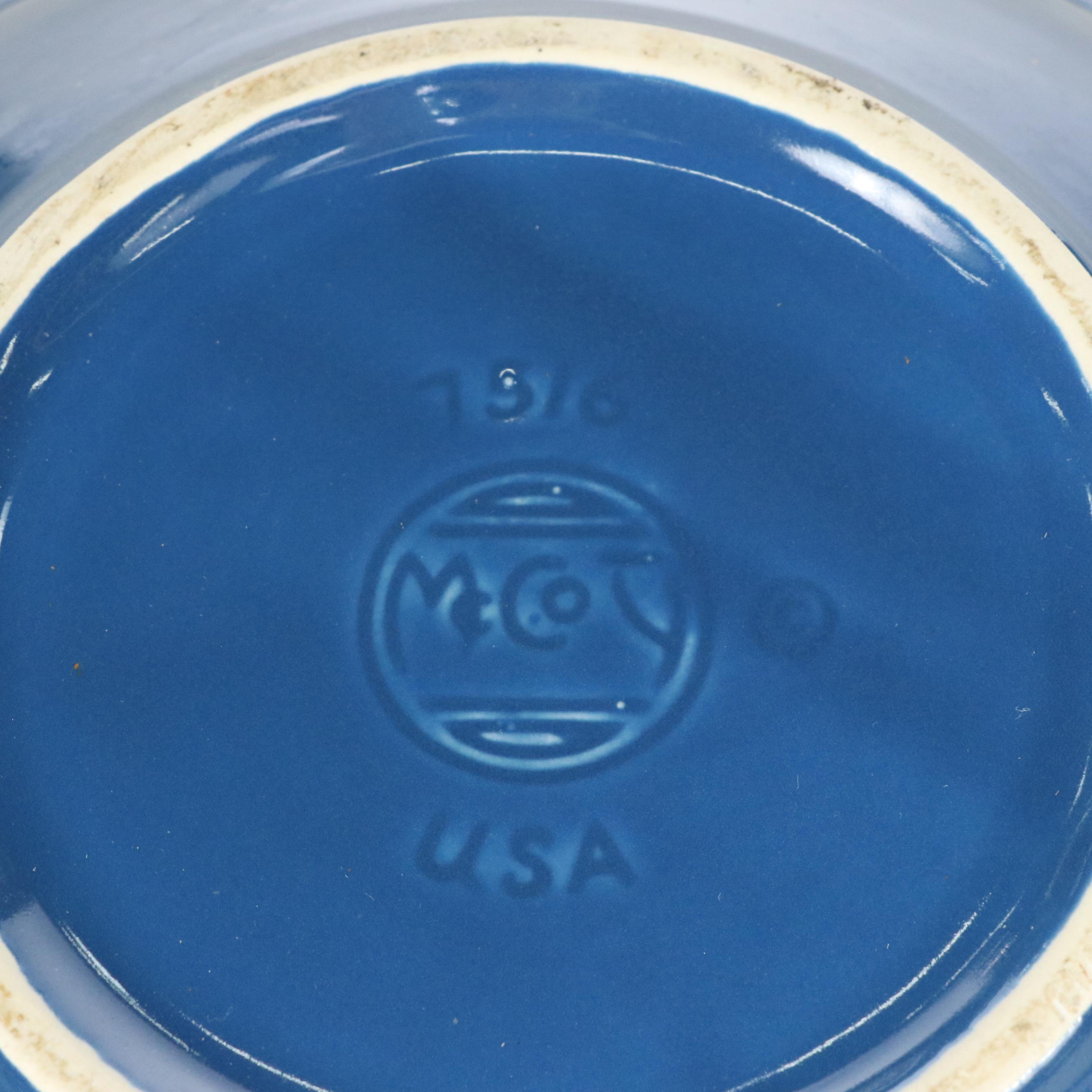 McCoy Pottery Blue Turkey Ceramic Pitcher and Basin