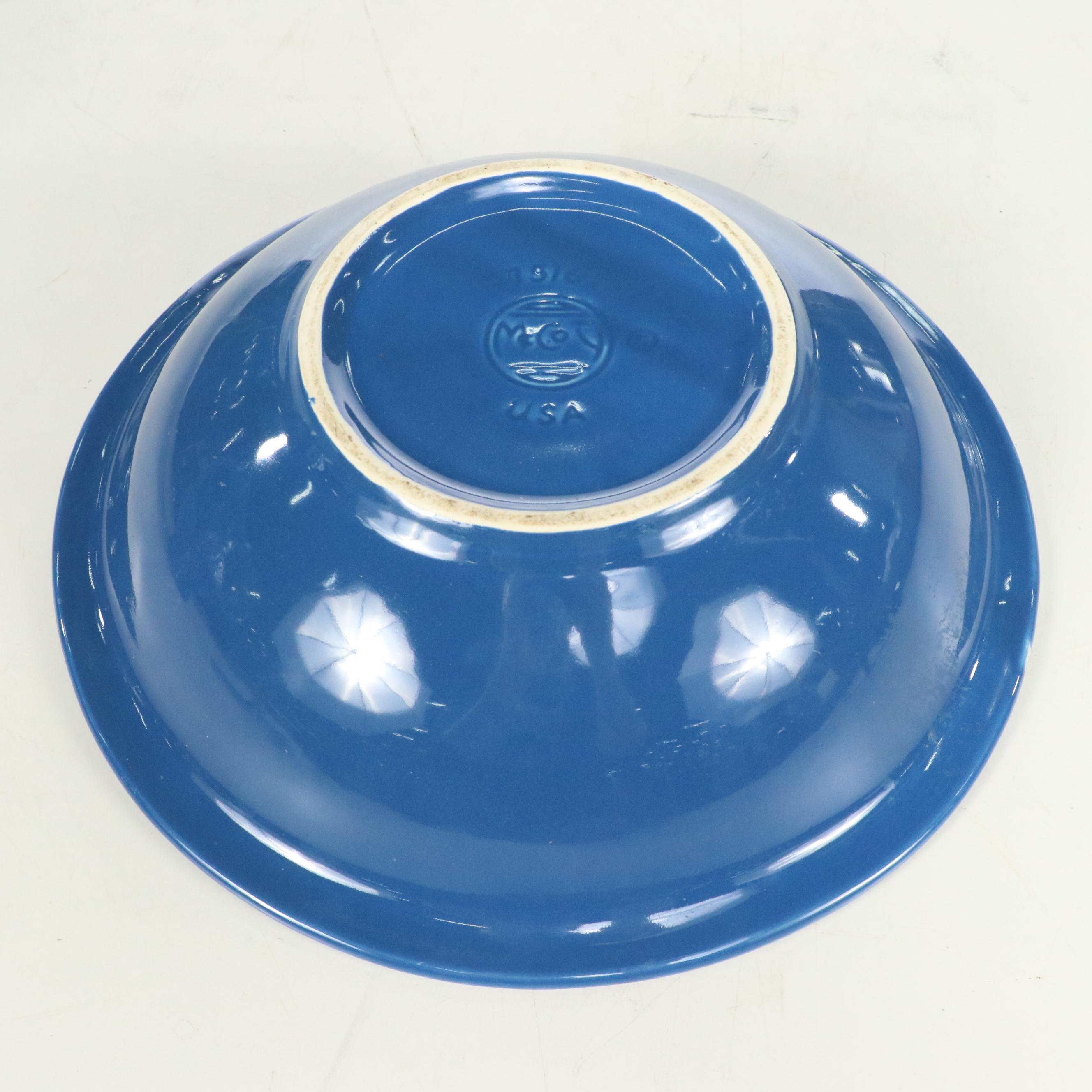 McCoy Pottery Blue Turkey Ceramic Pitcher and Basin