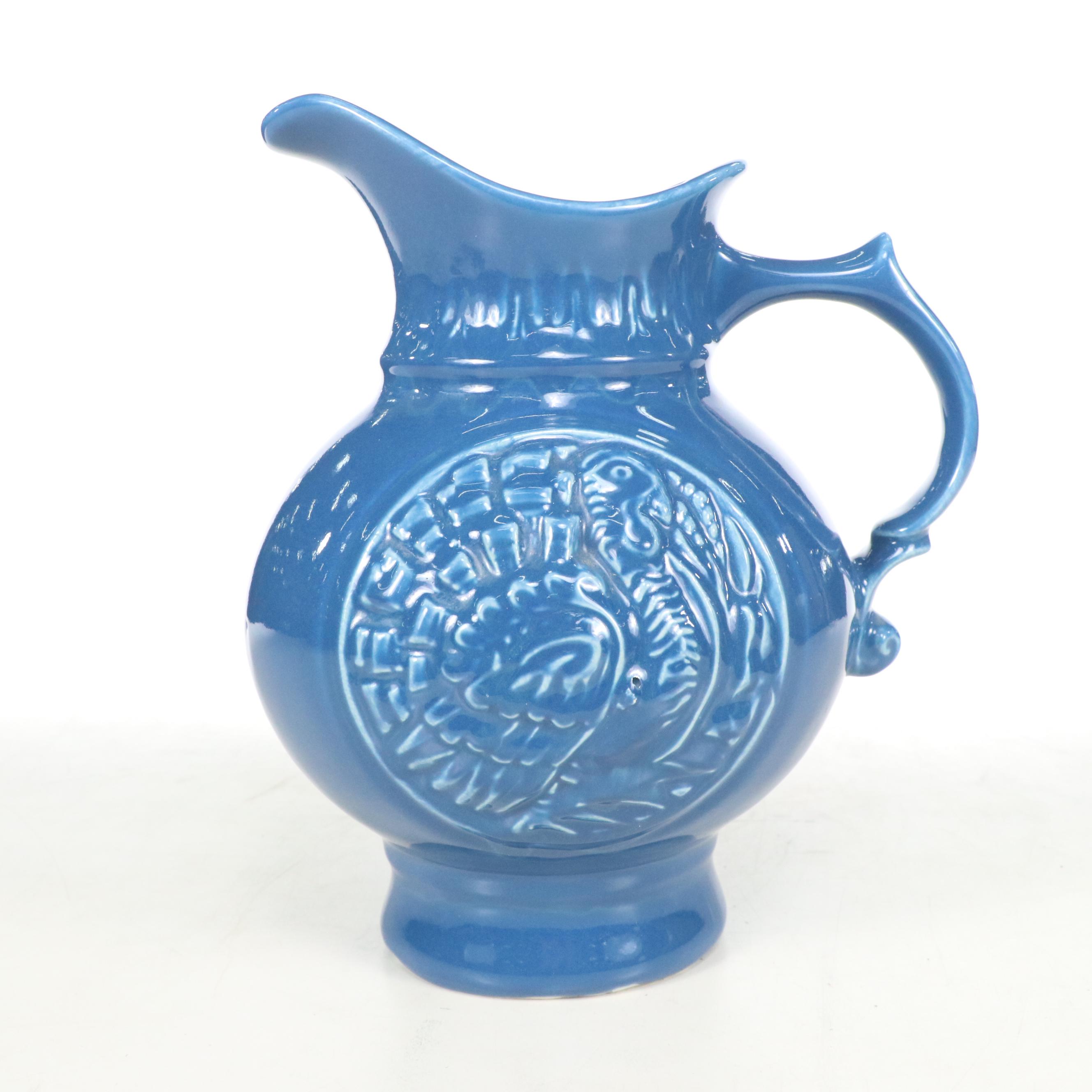 McCoy Pottery Blue Turkey Ceramic Pitcher and Basin