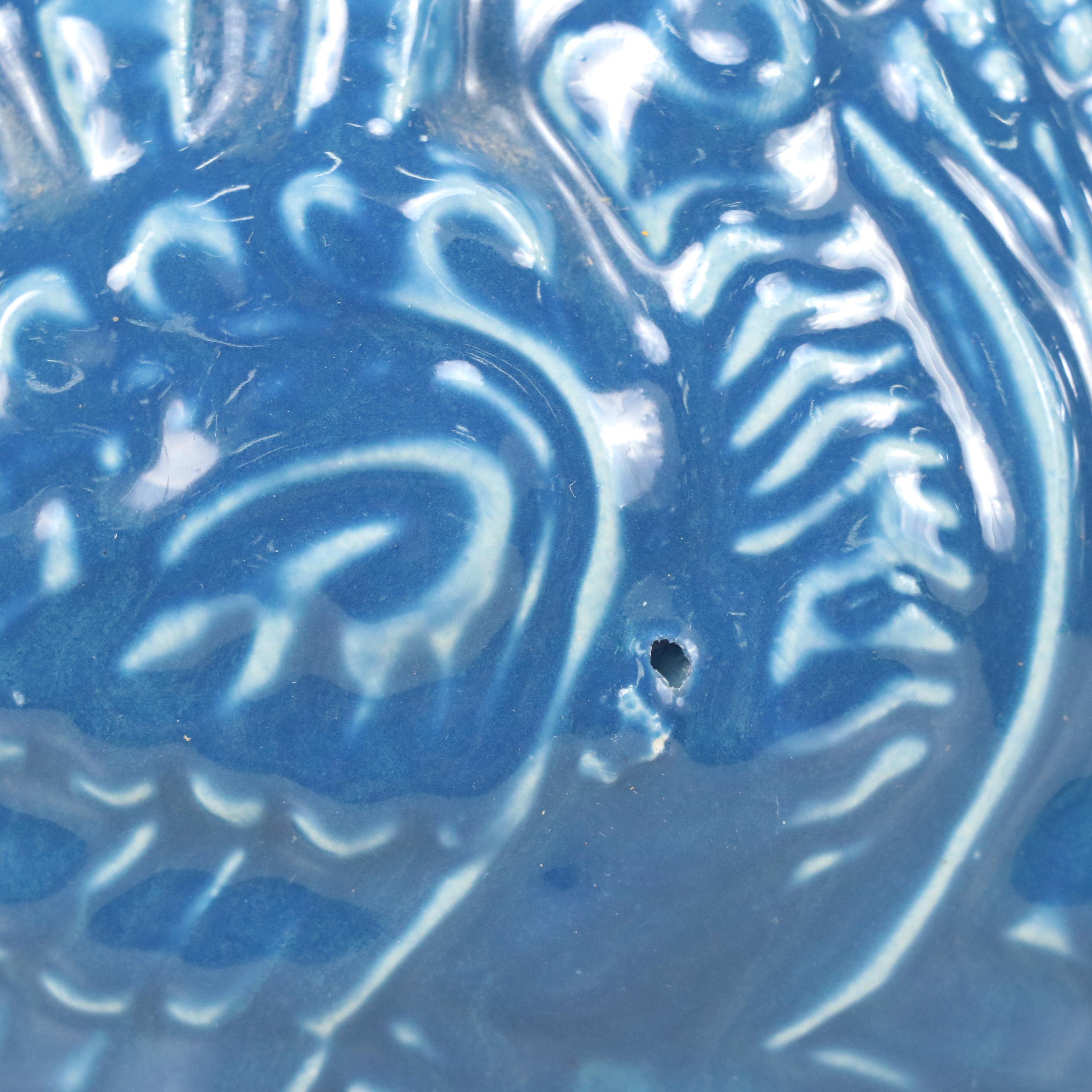 McCoy Pottery Blue Turkey Ceramic Pitcher and Basin