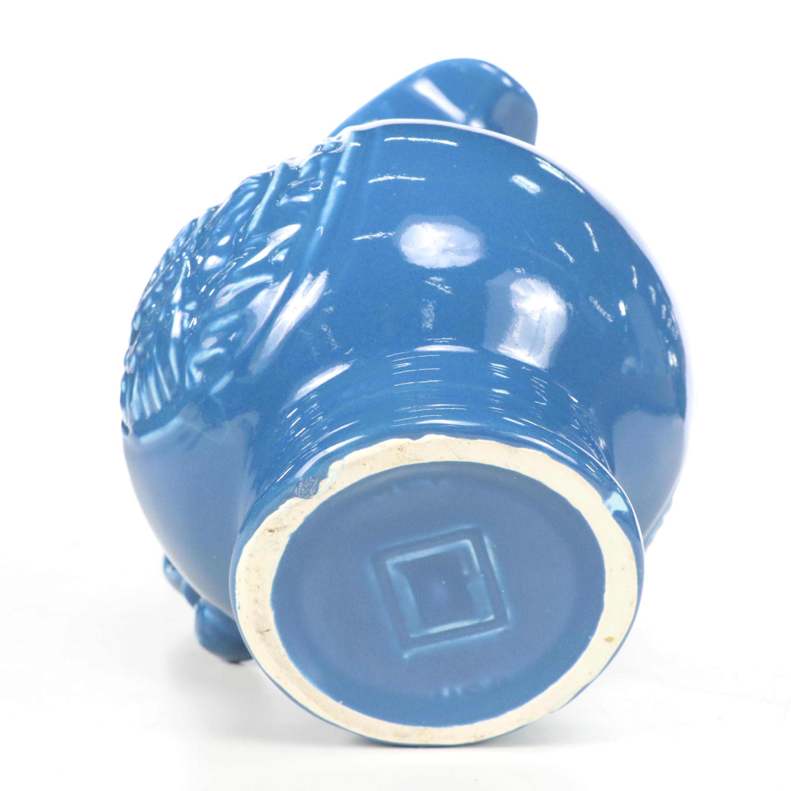 McCoy Pottery Blue Turkey Ceramic Pitcher and Basin