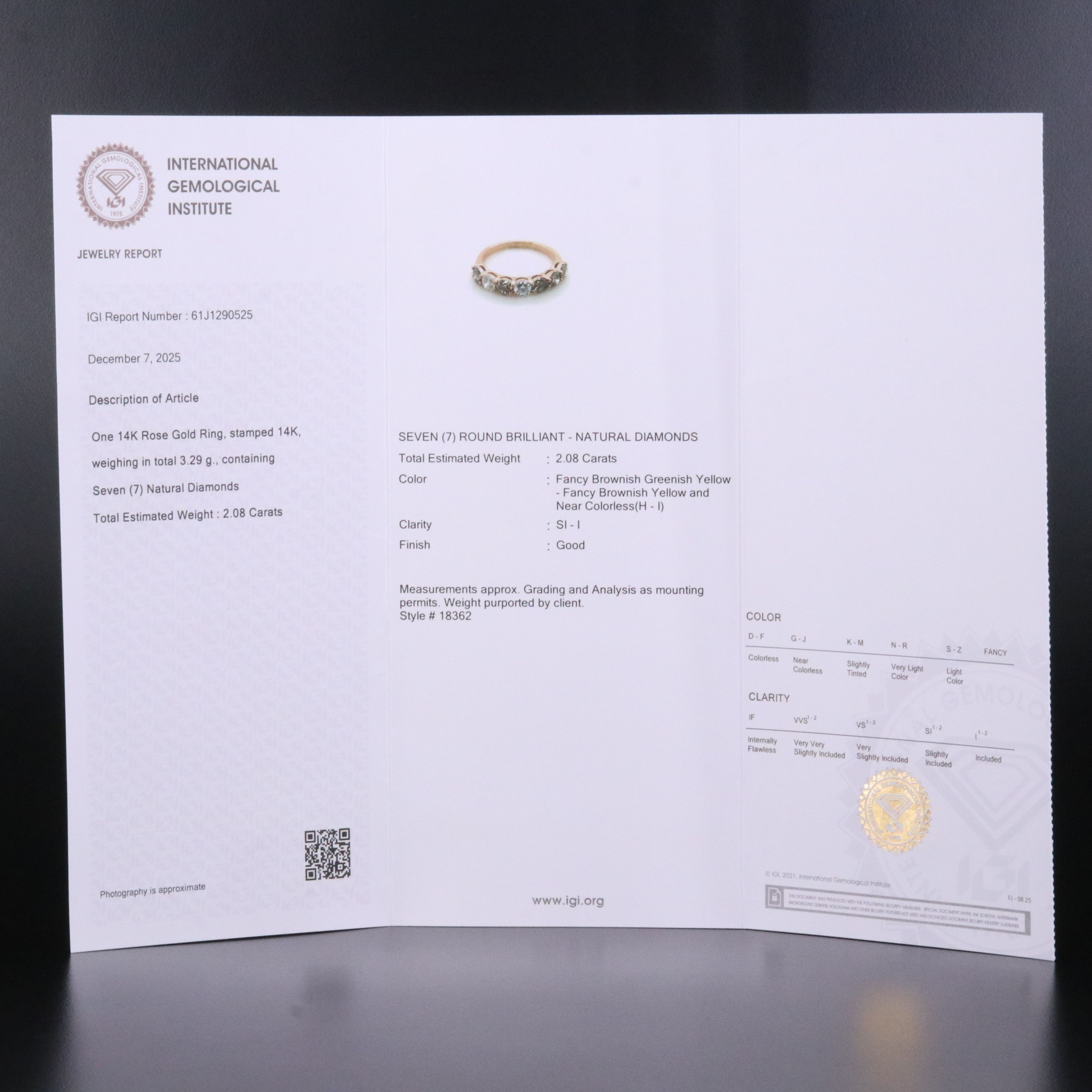 14K Rose Gold 2.08 CTW Diamond Ring with IGI Jewelry Report