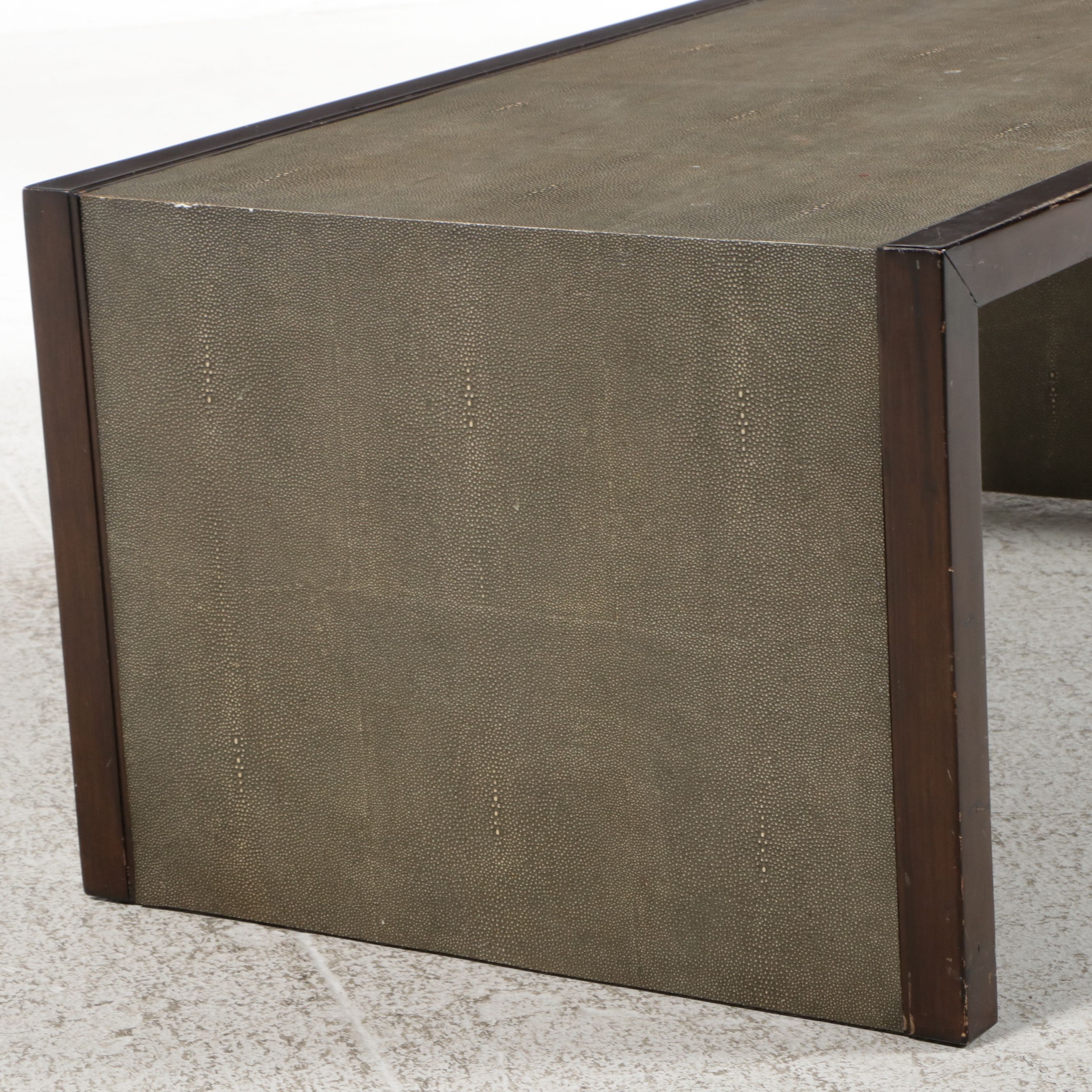 Woodbridge Furniture "Savoye" Faux Shagreen and Walnut Cocktail Table