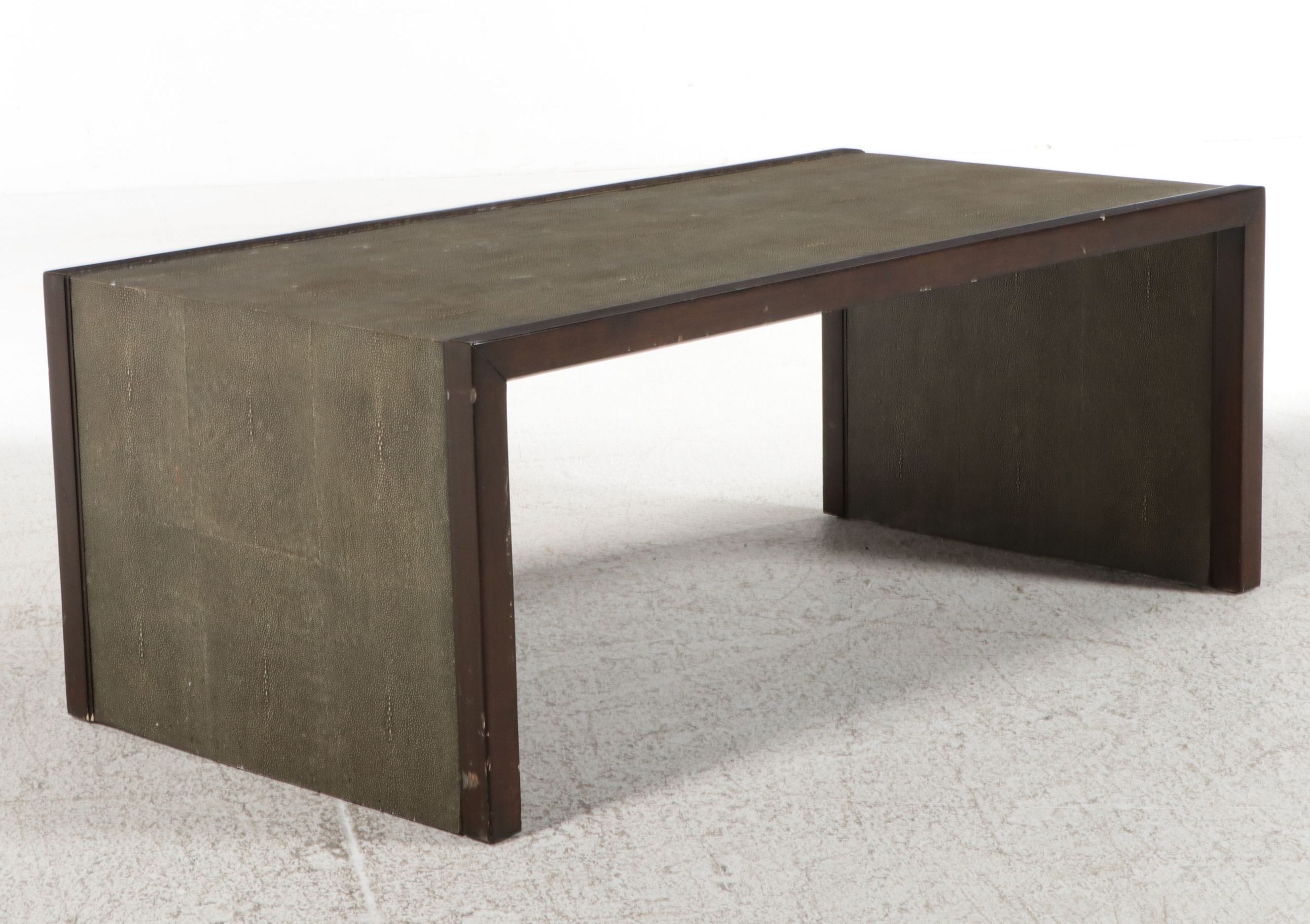 Woodbridge Furniture "Savoye" Faux Shagreen and Walnut Cocktail Table