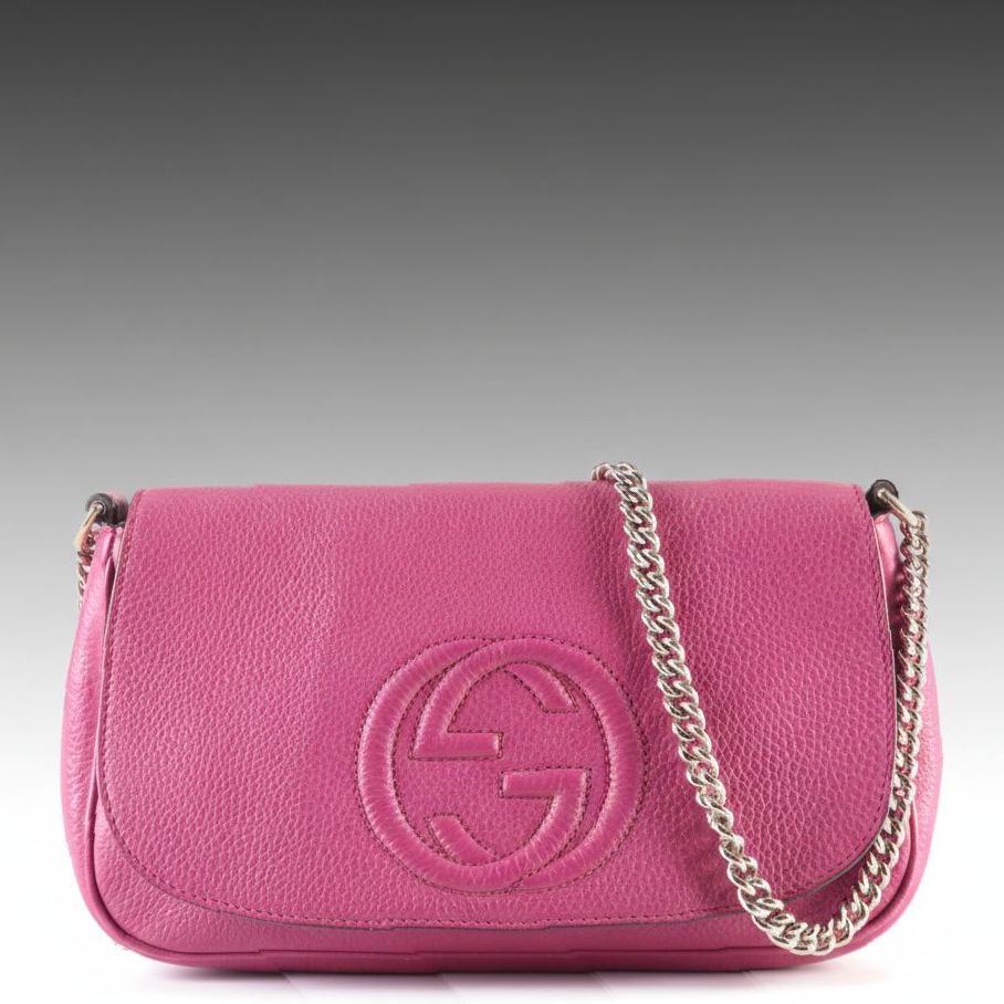 Gucci Soho Chain Flap Bag in Pebbled Mauve Leather