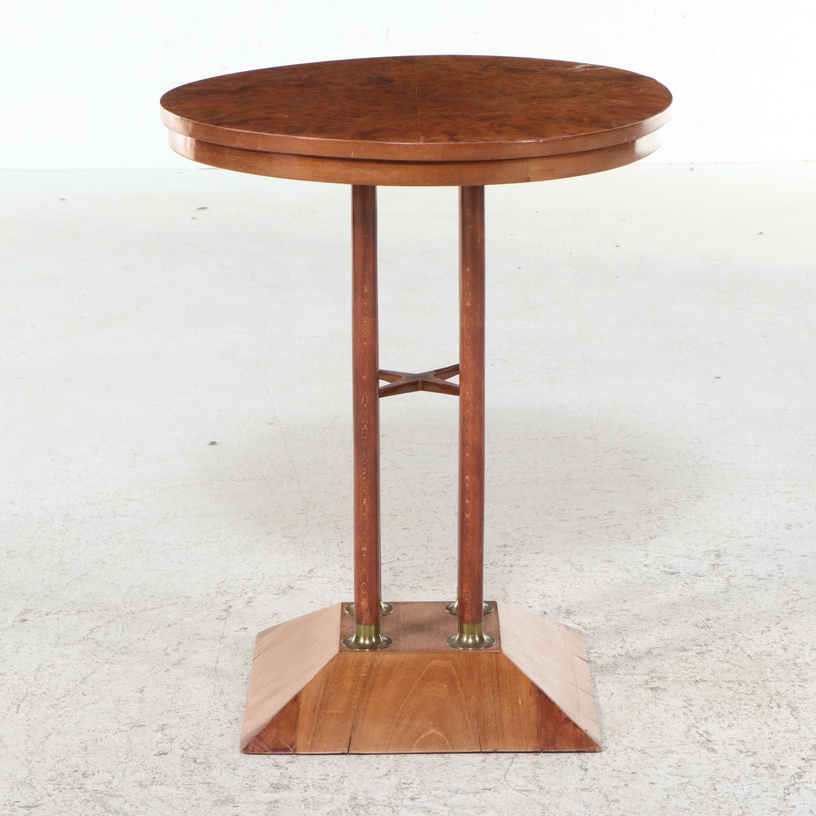 Art Deco Style Burl Wood Pedestal Side Table