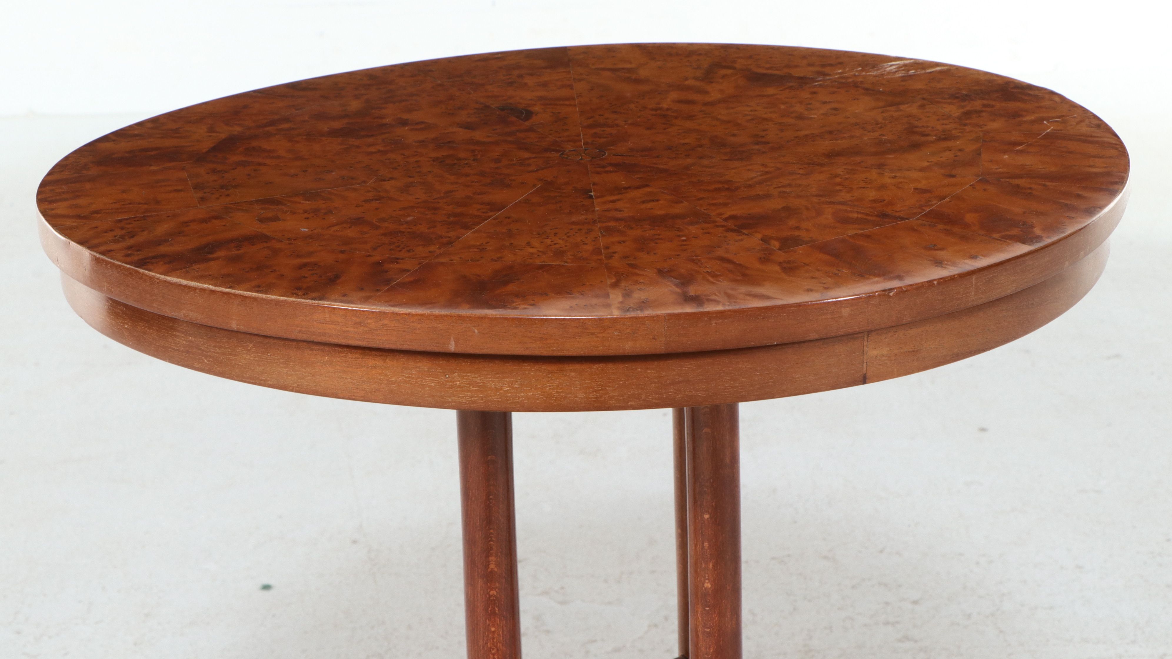 Art Deco Style Burl Wood Pedestal Side Table