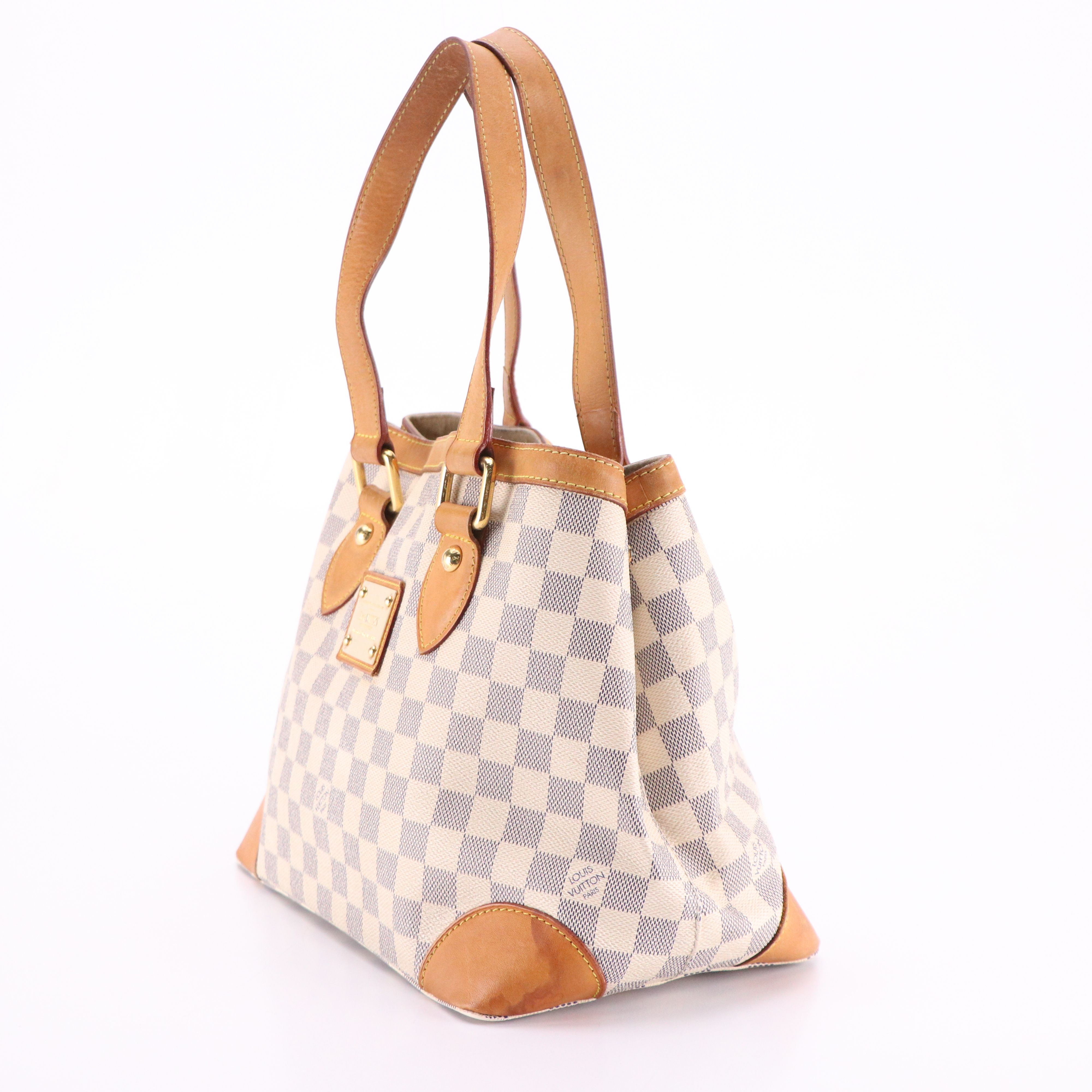 Louis Vuitton Hampstead PM Tote in Damier Azur Canvas and Leather
