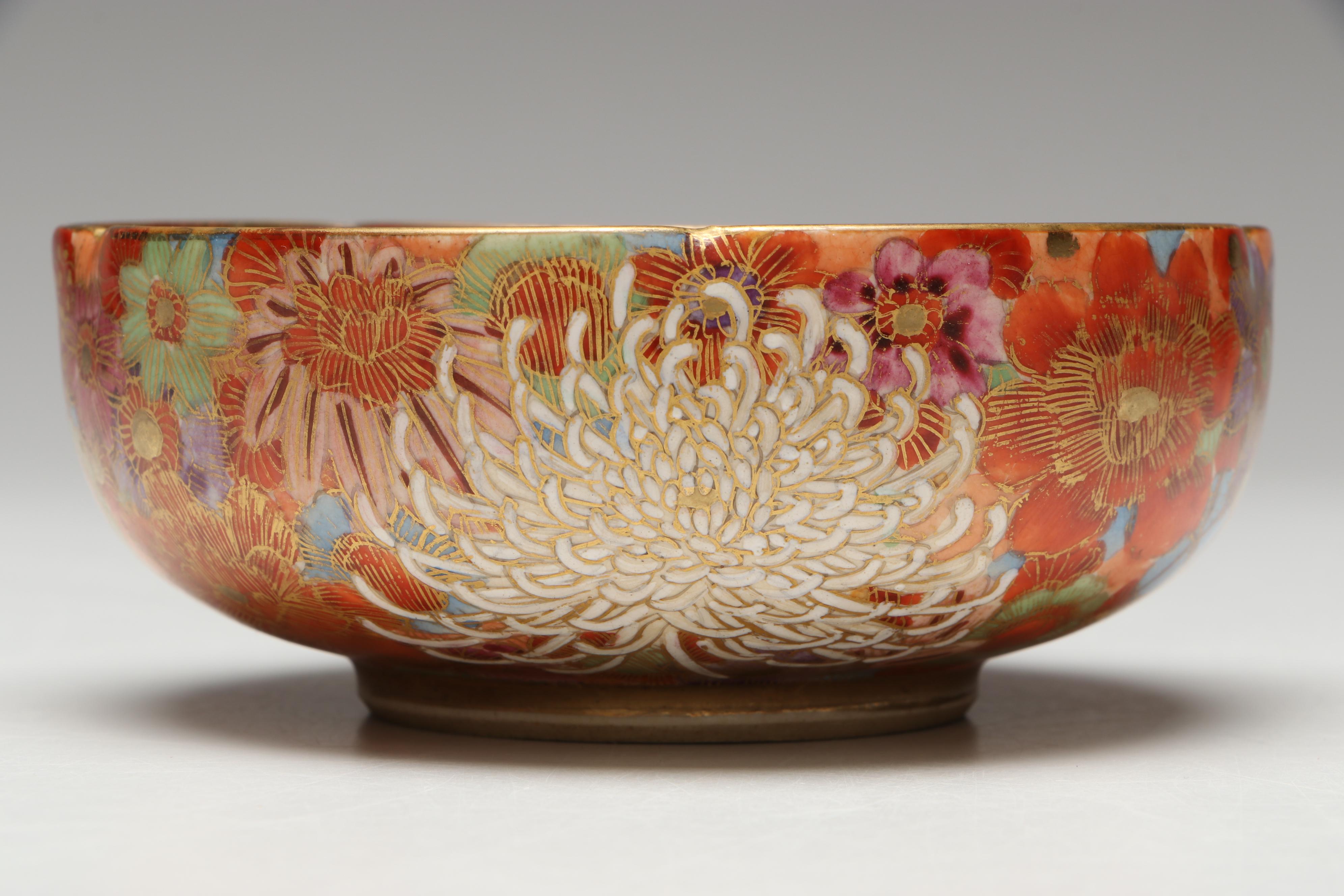 Japanese Satsuma Style "Thousand Flower" Bowl with Limoges Porcelain Plates