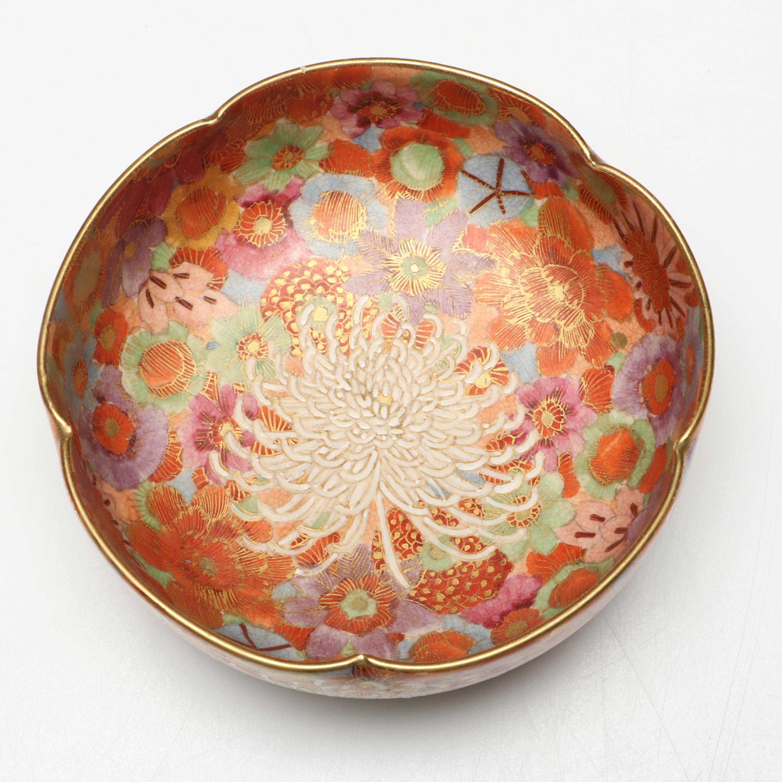 Japanese Satsuma Style "Thousand Flower" Bowl with Limoges Porcelain Plates