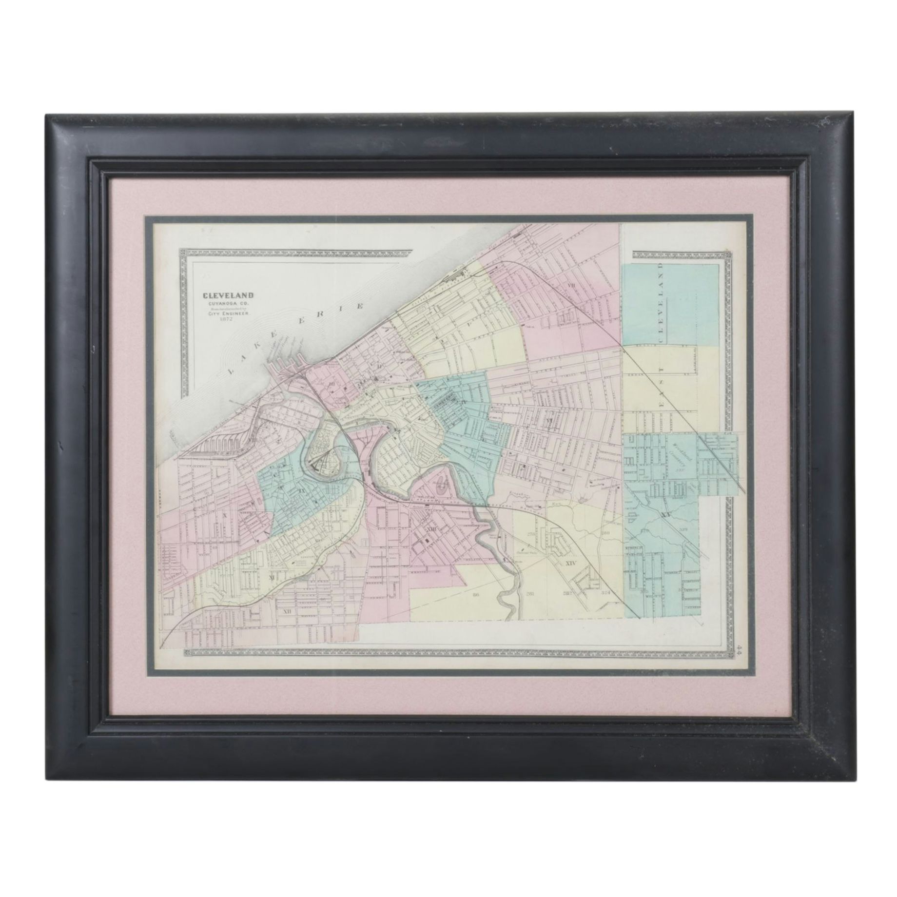 1872 Hand-Colored Lithograph Map of Cleveland