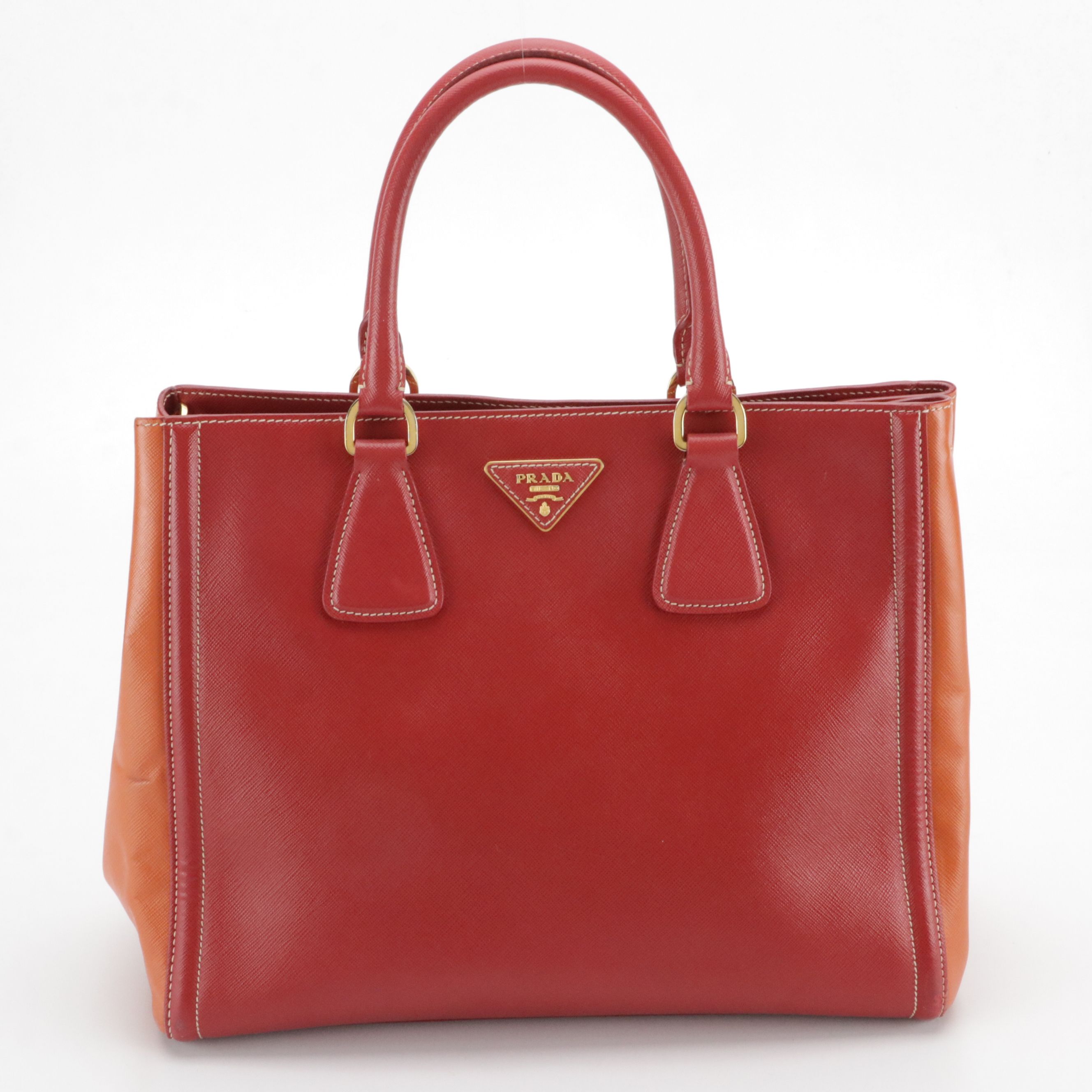 Prada Two-Way Shopping Tote in Bicolor Saffiano Lux Leather