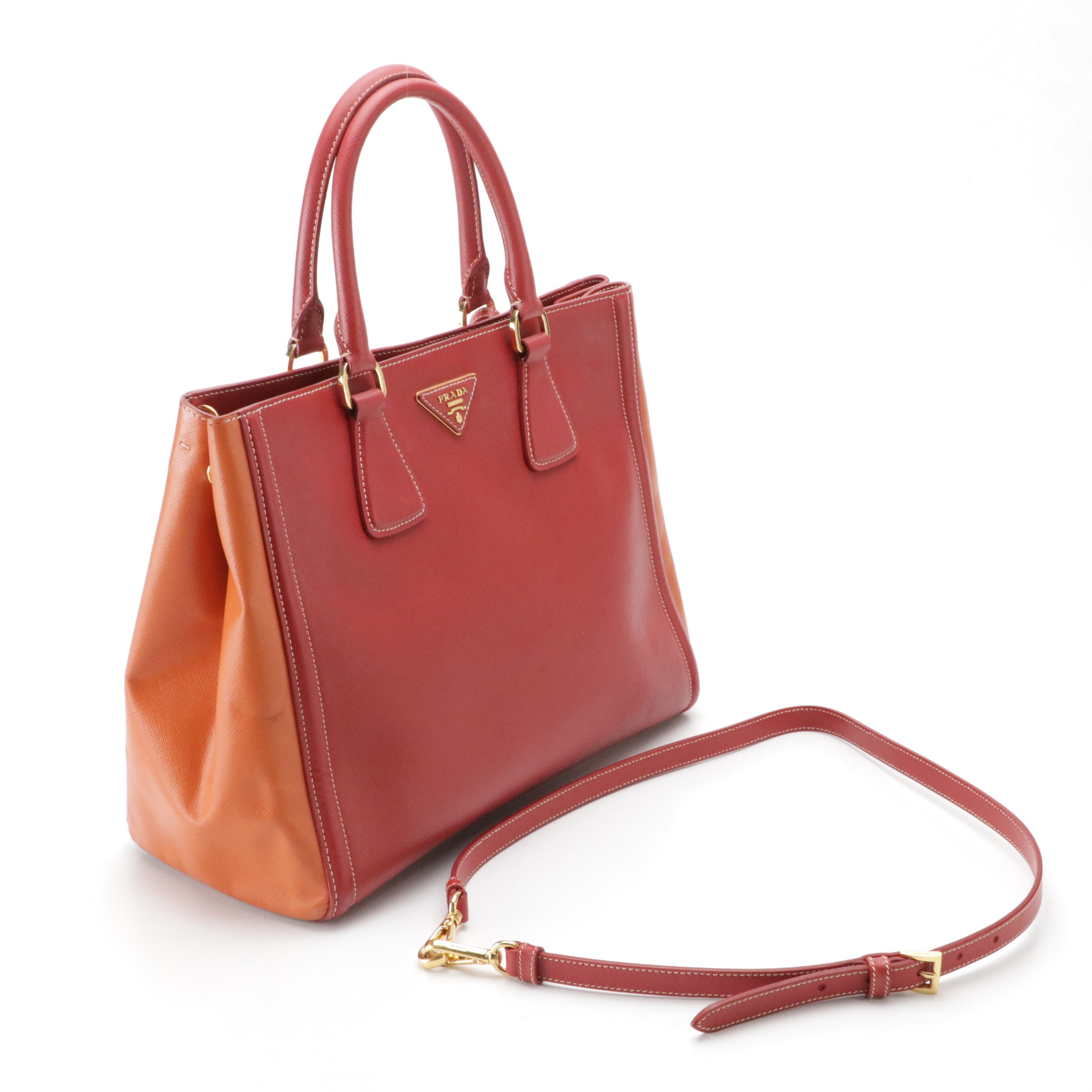 Prada Two-Way Shopping Tote in Bicolor Saffiano Lux Leather