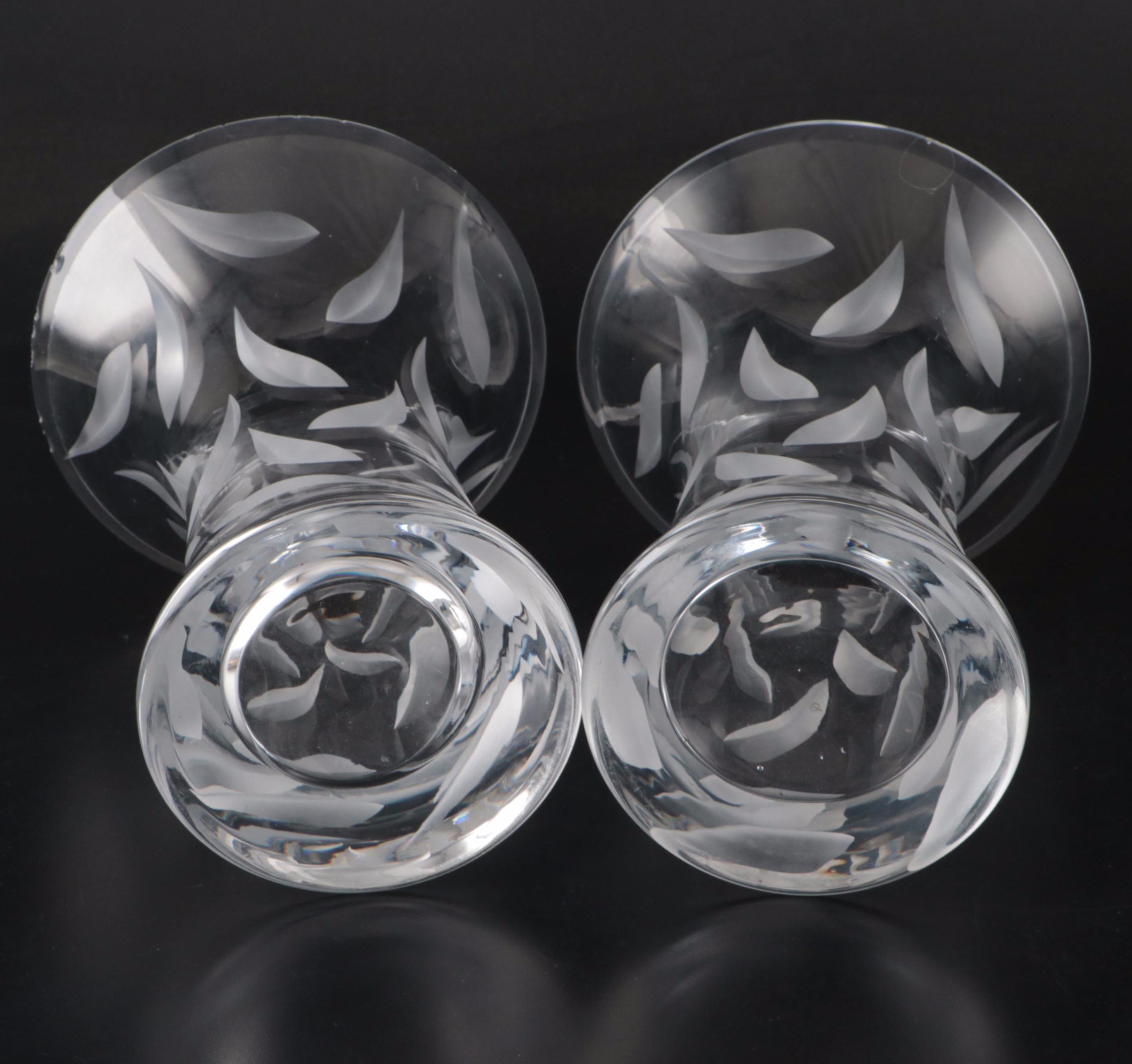 Pair of Etched Leaf Glass Vases