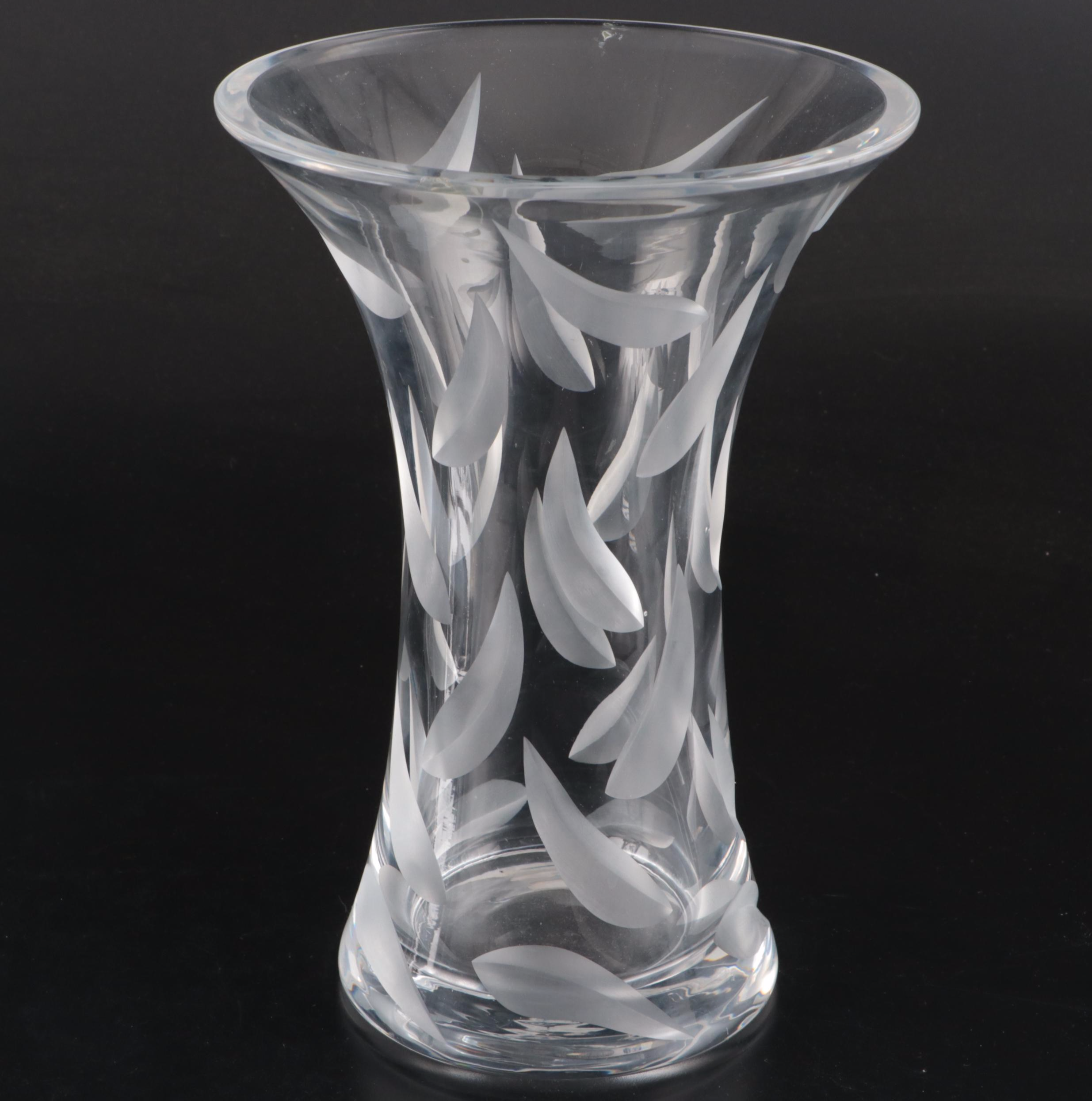 Pair of Etched Leaf Glass Vases