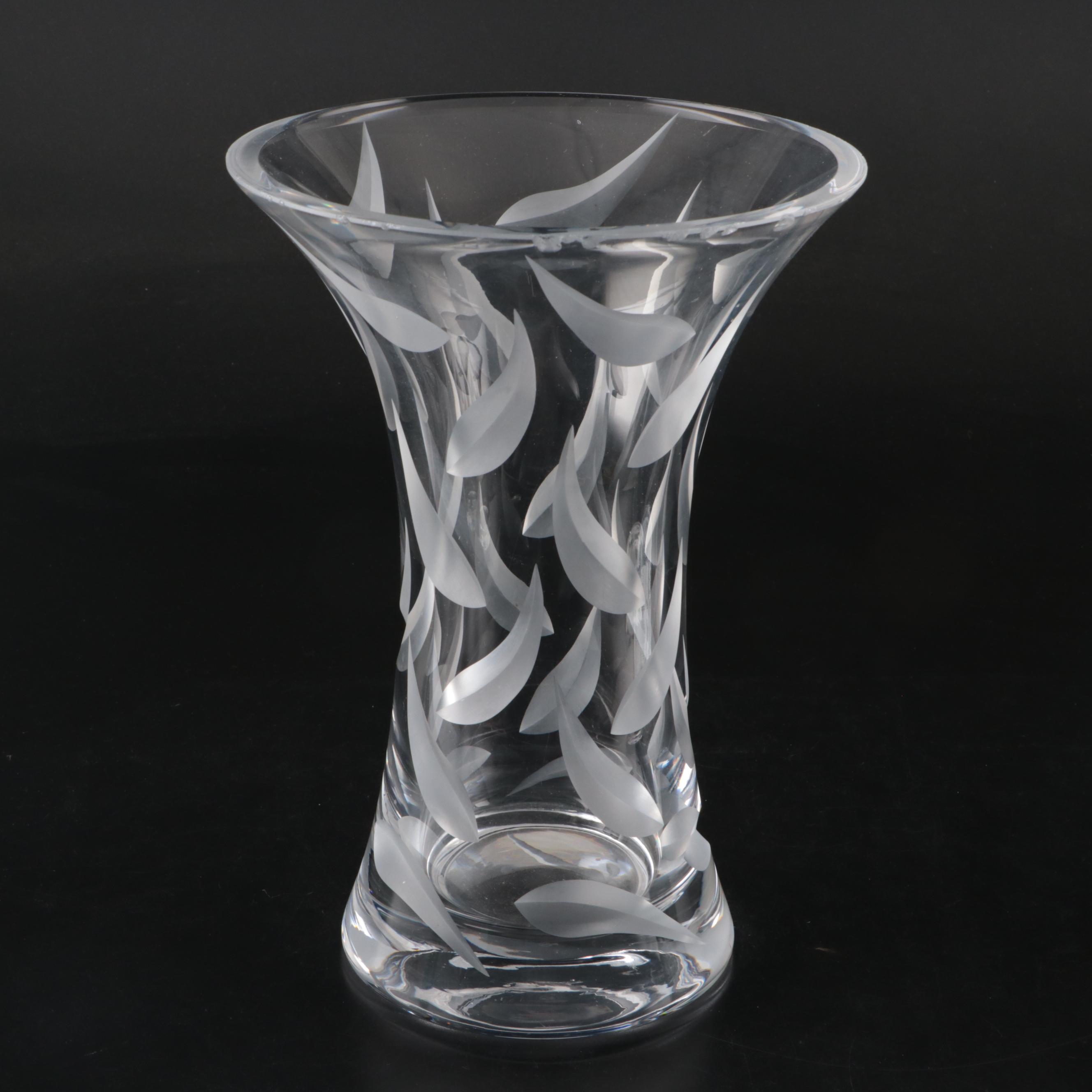Pair of Etched Leaf Glass Vases