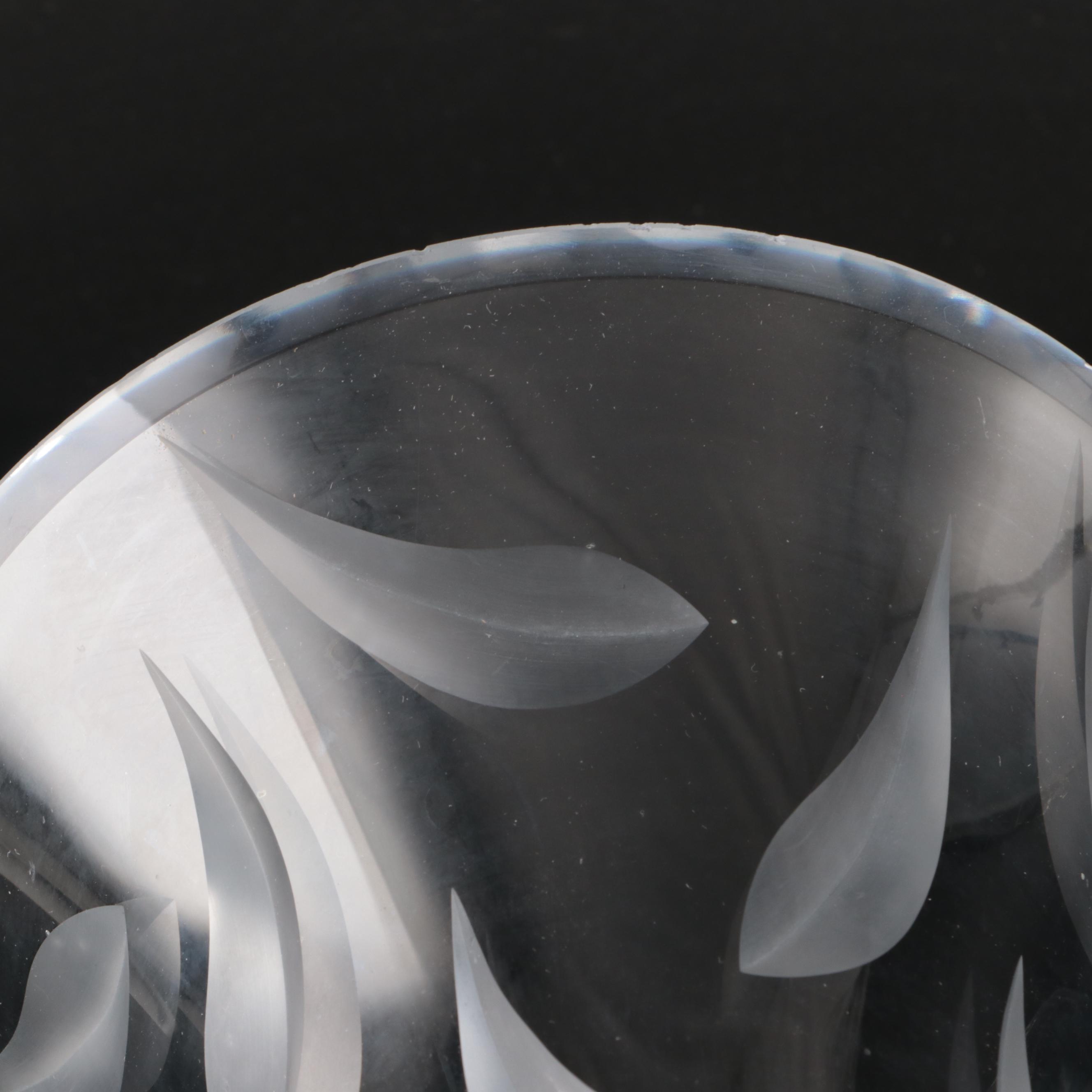 Pair of Etched Leaf Glass Vases