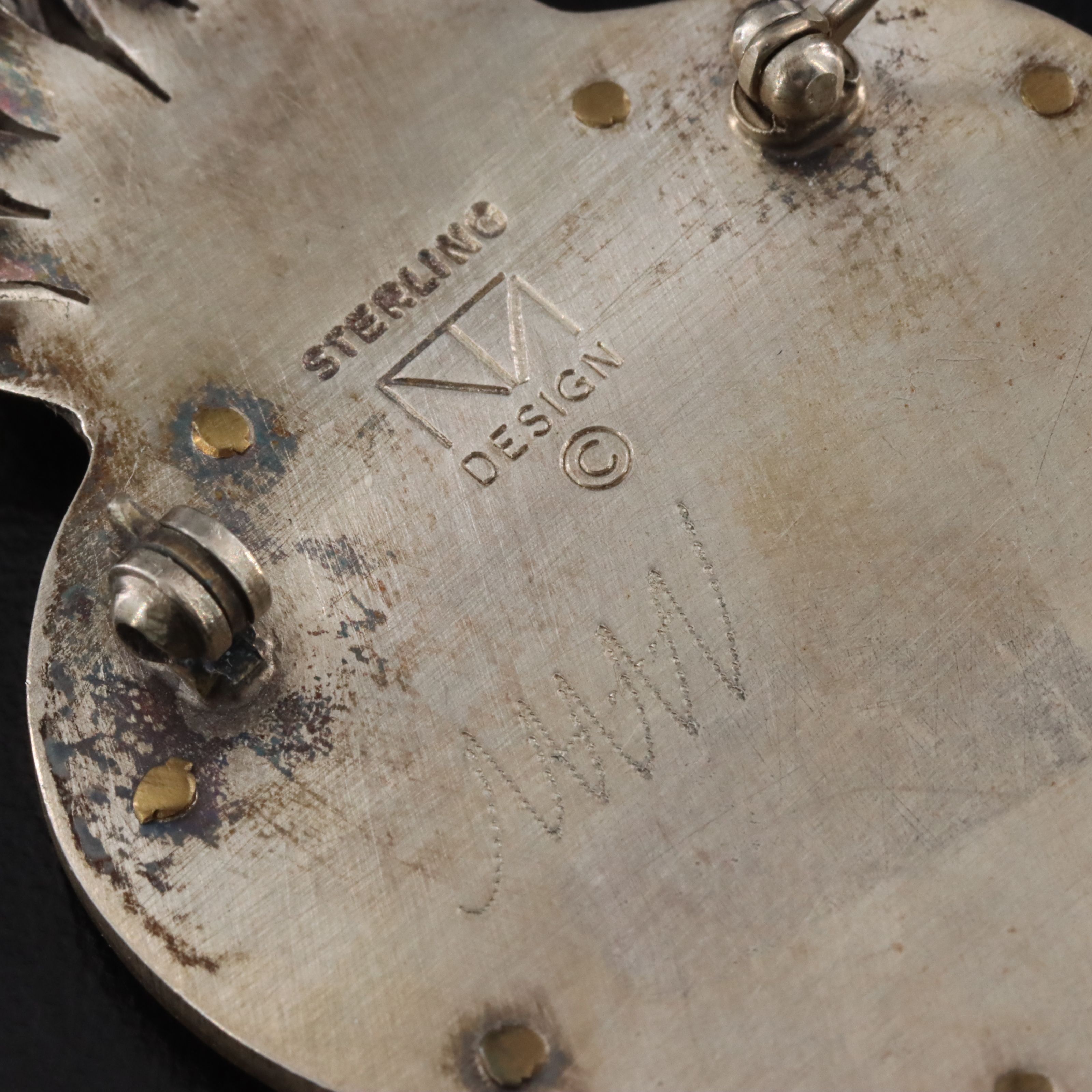 Thomas Mann "Techno Romantic" Sterling and Brass Flaming Heart Brooch