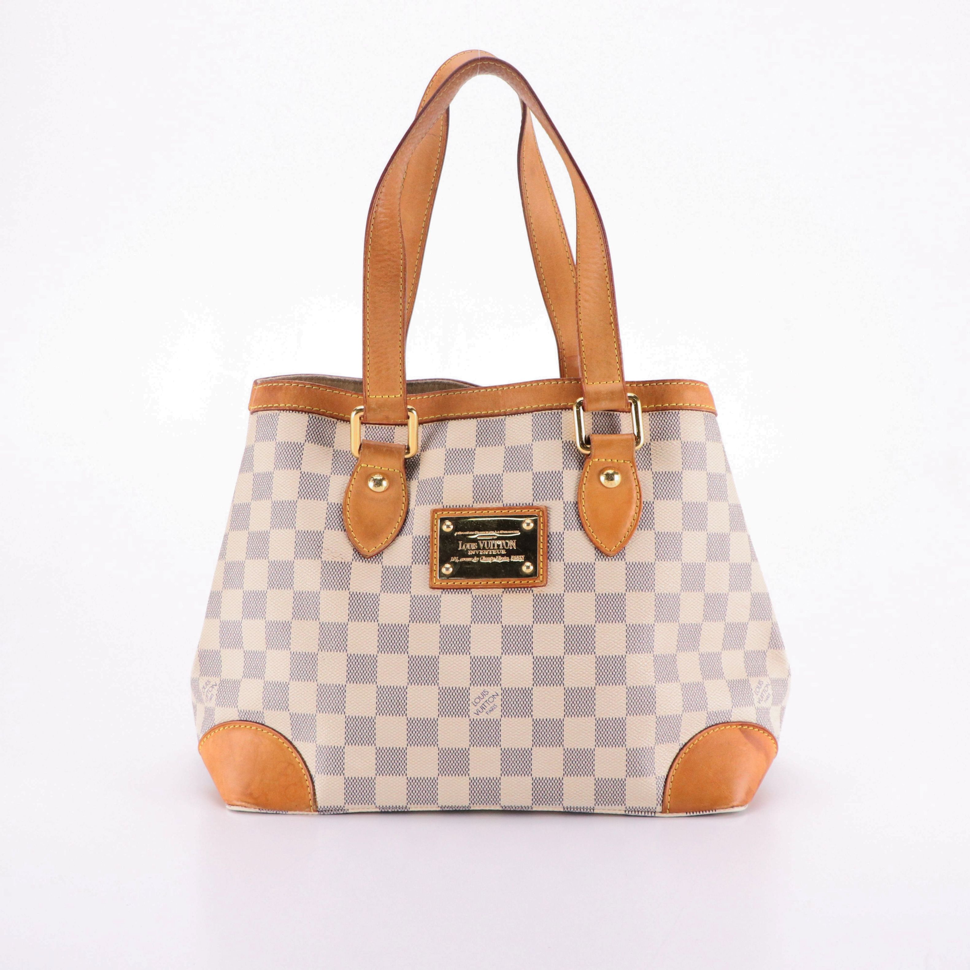 Louis Vuitton Hampstead PM Tote in Damier Azur Canvas and Leather