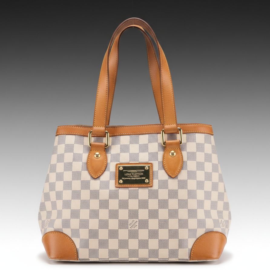Louis Vuitton Hampstead PM Tote in Damier Azur Canvas and Leather