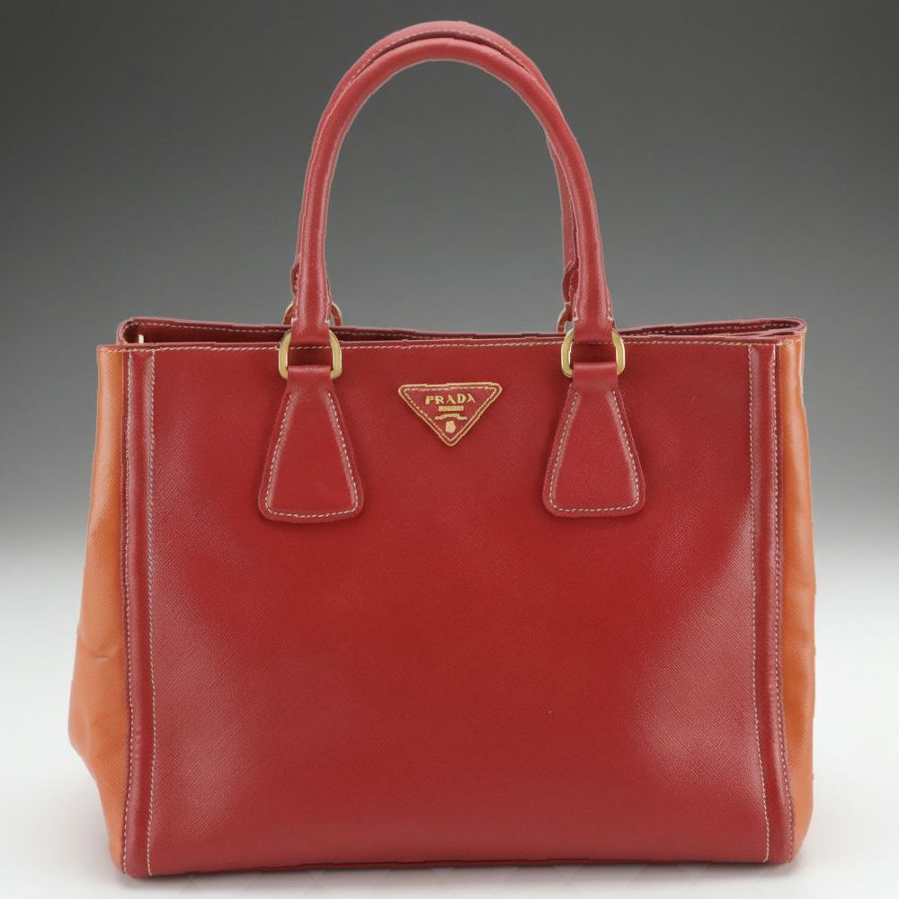 Prada Two-Way Shopping Tote in Bicolor Saffiano Lux Leather