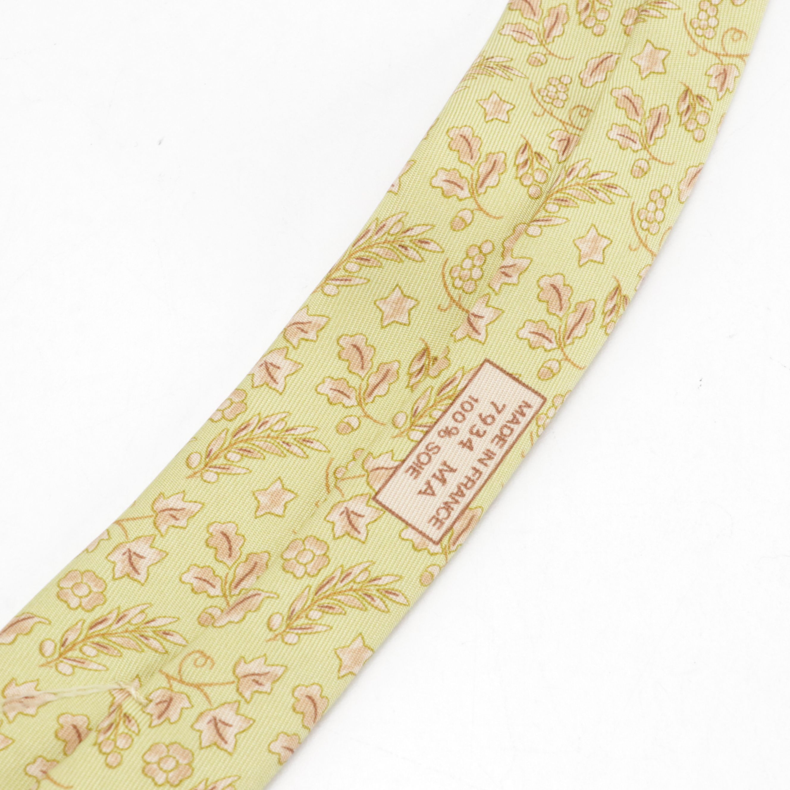 Hermès Hand-Stitched Silk Twill Necktie in Grape Cluster Leaf and Foliate Print
