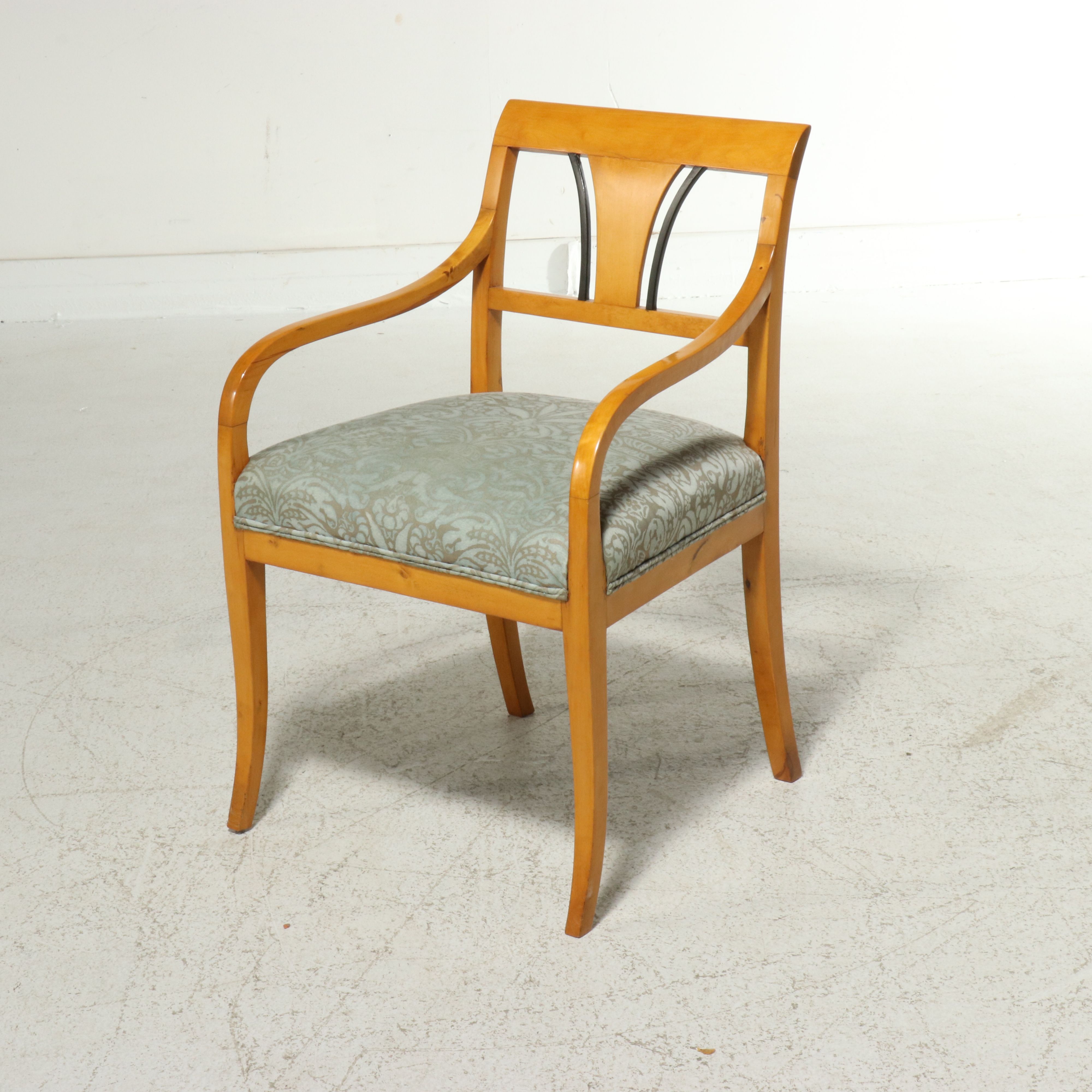 Pair of Biedermeier Style Birch and Ebonized "Shield" Back Armchairs