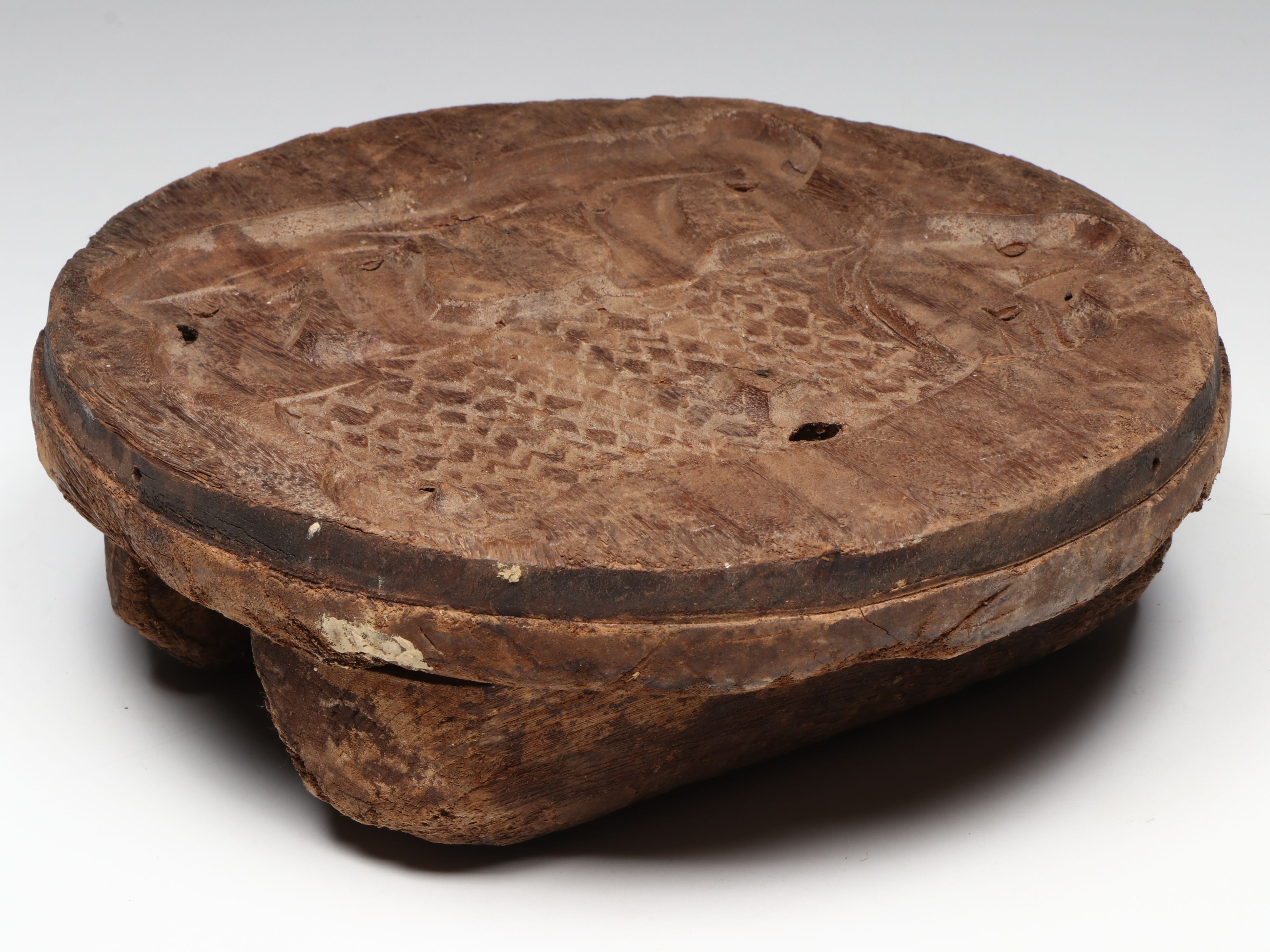 French Style Carved Wooden Cheese Press, Antique