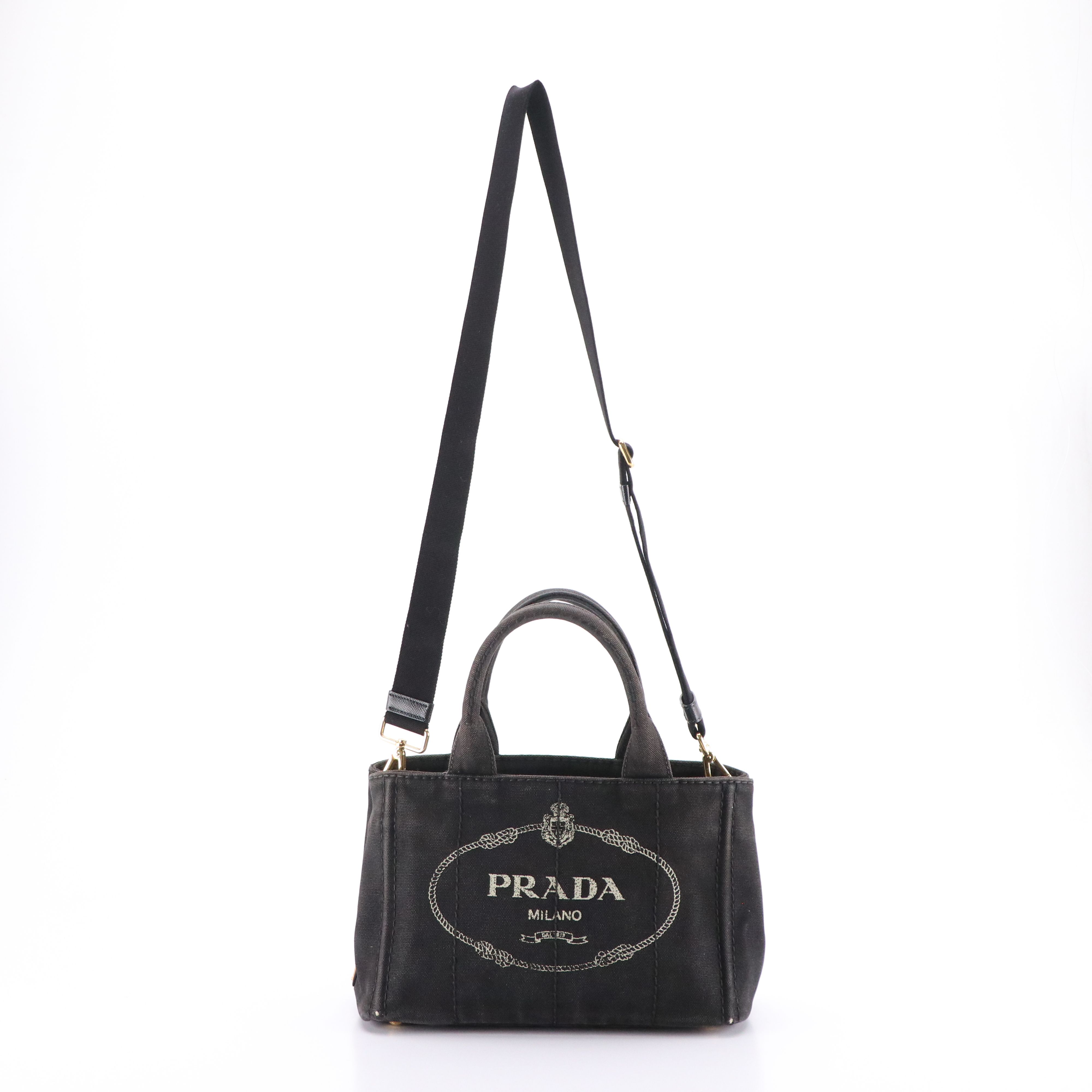 Prada Small Canapa Logo Two-Way Tote in Canvas
