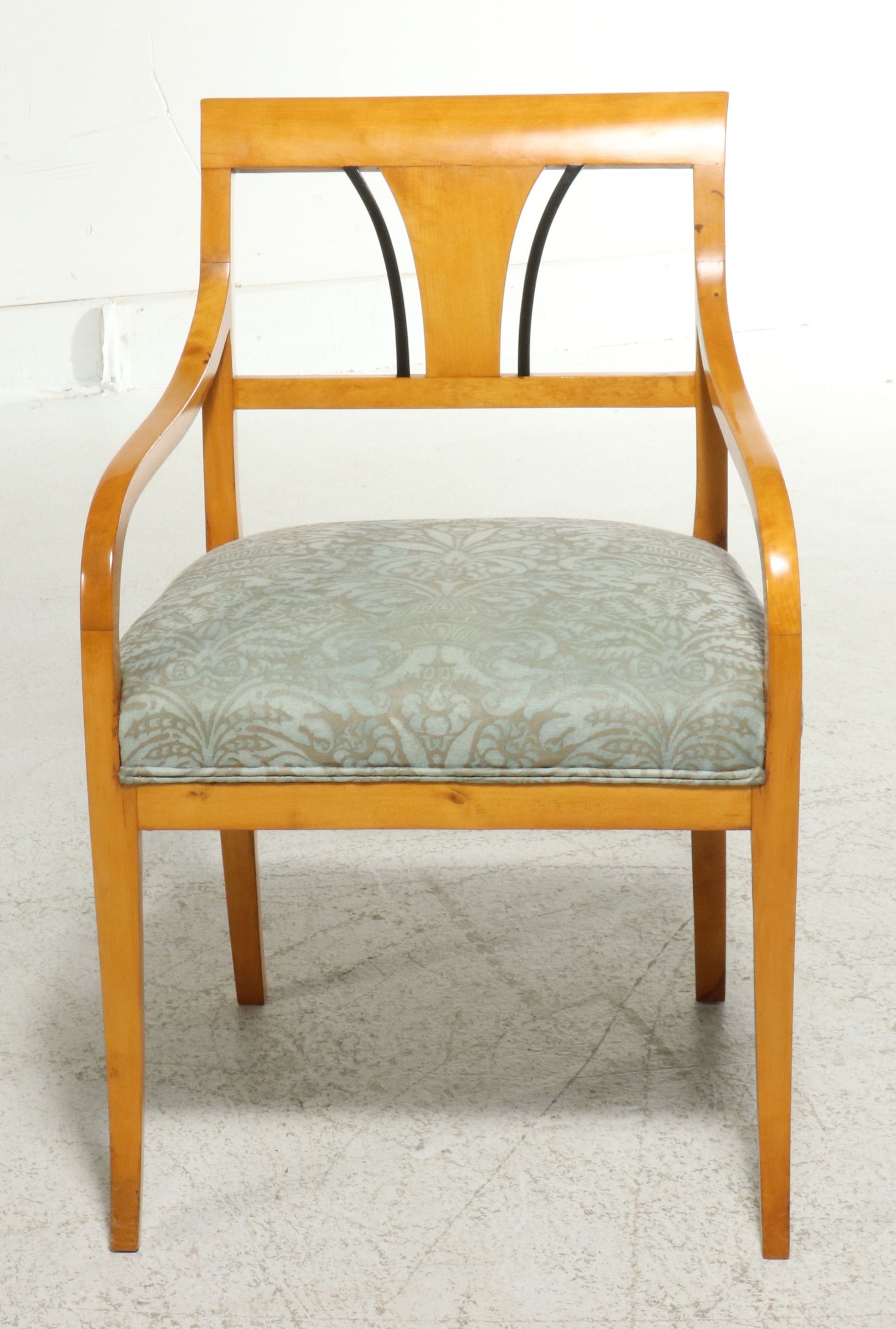 Pair of Biedermeier Style Birch and Ebonized "Shield" Back Armchairs