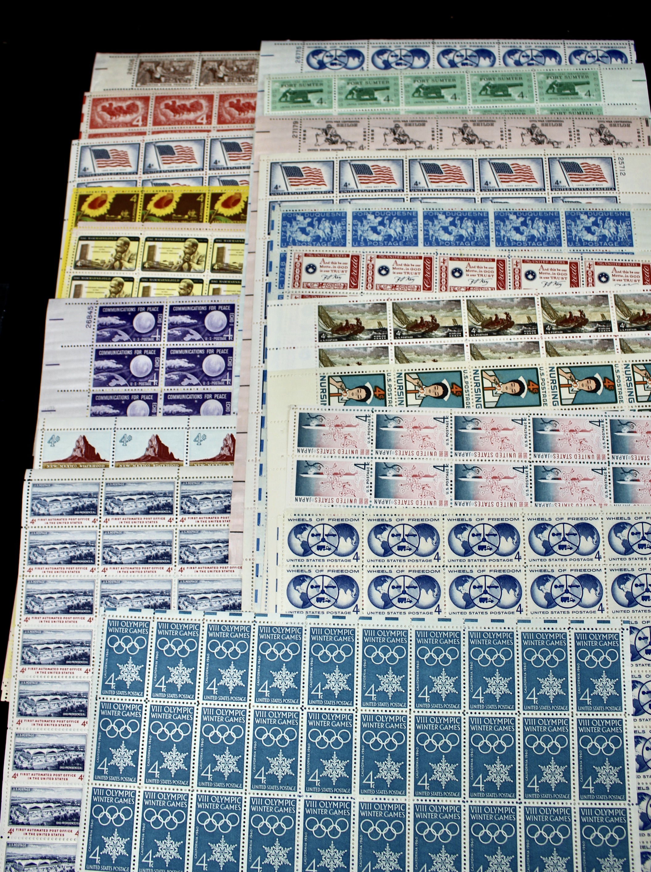 Seventy-Five U.S. 4-Cent Postage Stamp Sheets, 1950s to 1960s